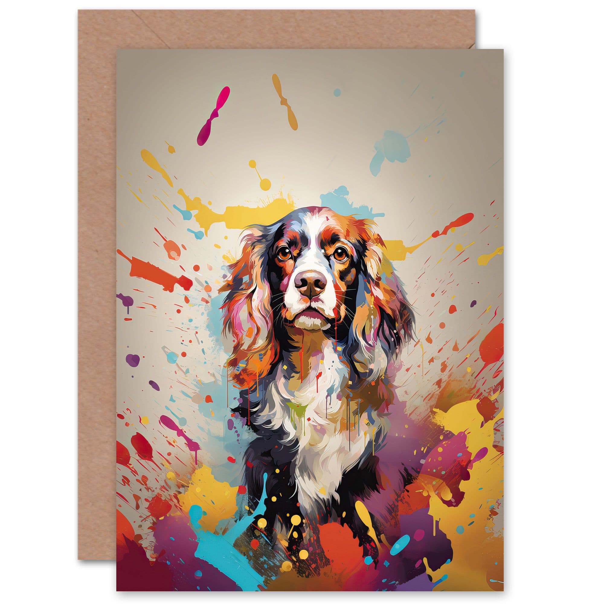 King Charles Spaniel Dog Lover Gift Pet Portrait Colourful Artwork Painting Greeting Card