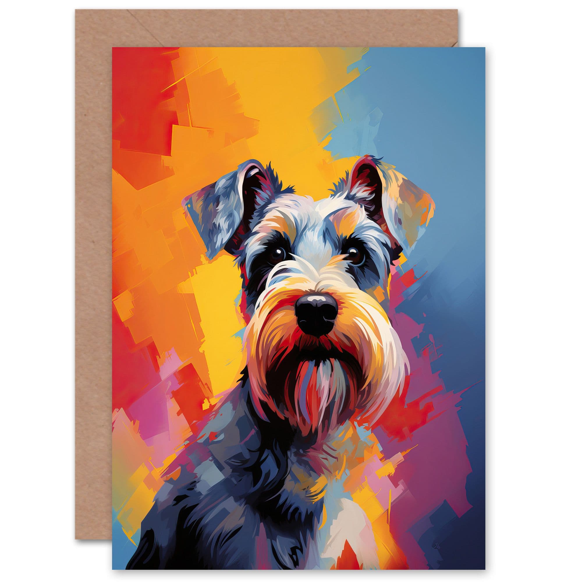 Schnauzer Dog Lover Gift Pet Portrait Colourful Artwork Painting Greeting Card