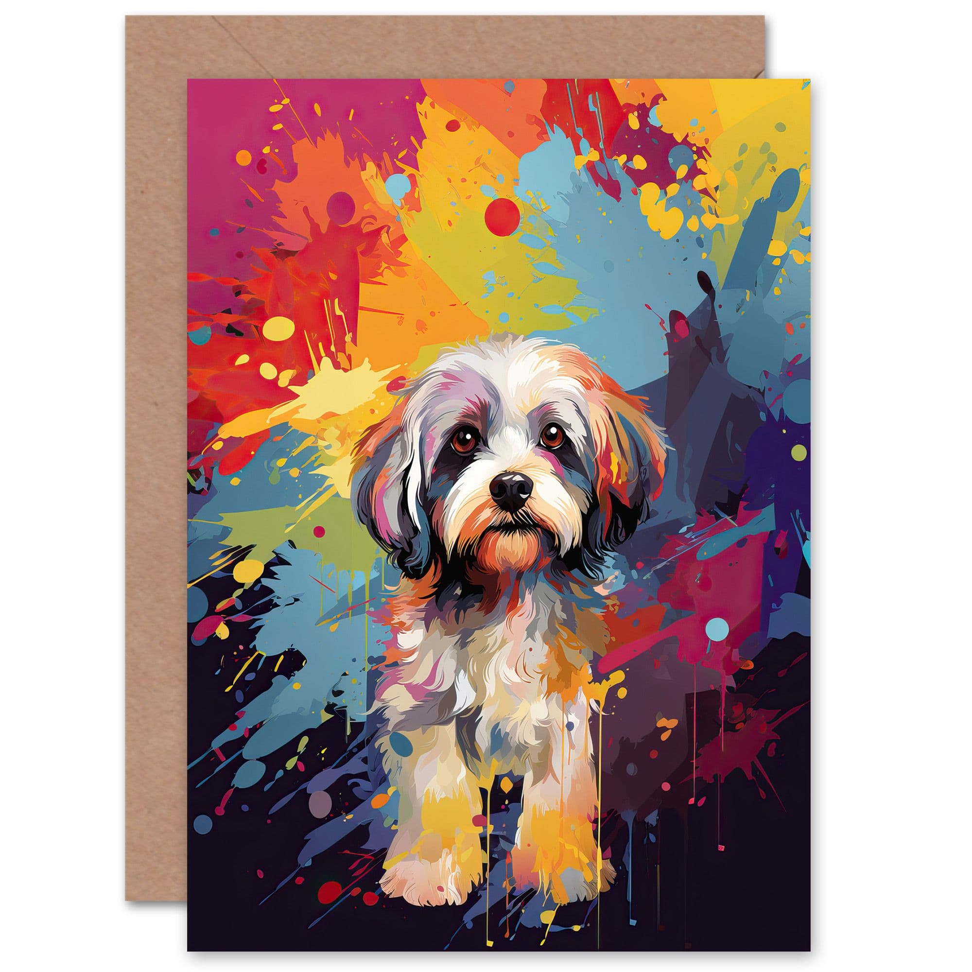Shih Tzu Dog Lover Gift Pet Portrait Colourful Artwork Painting Greeting Card