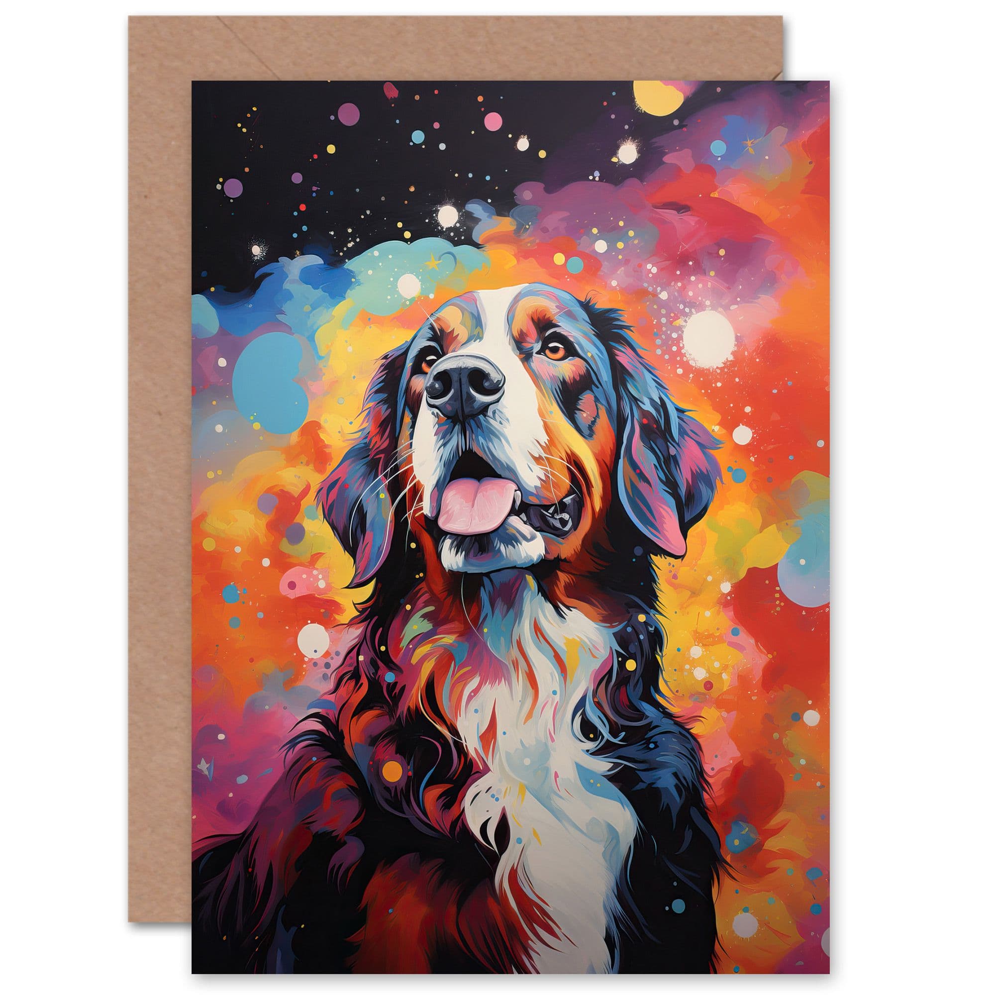 St Bernard Dog Lover Gift Pet Portrait Colourful Artwork Painting Greeting Card