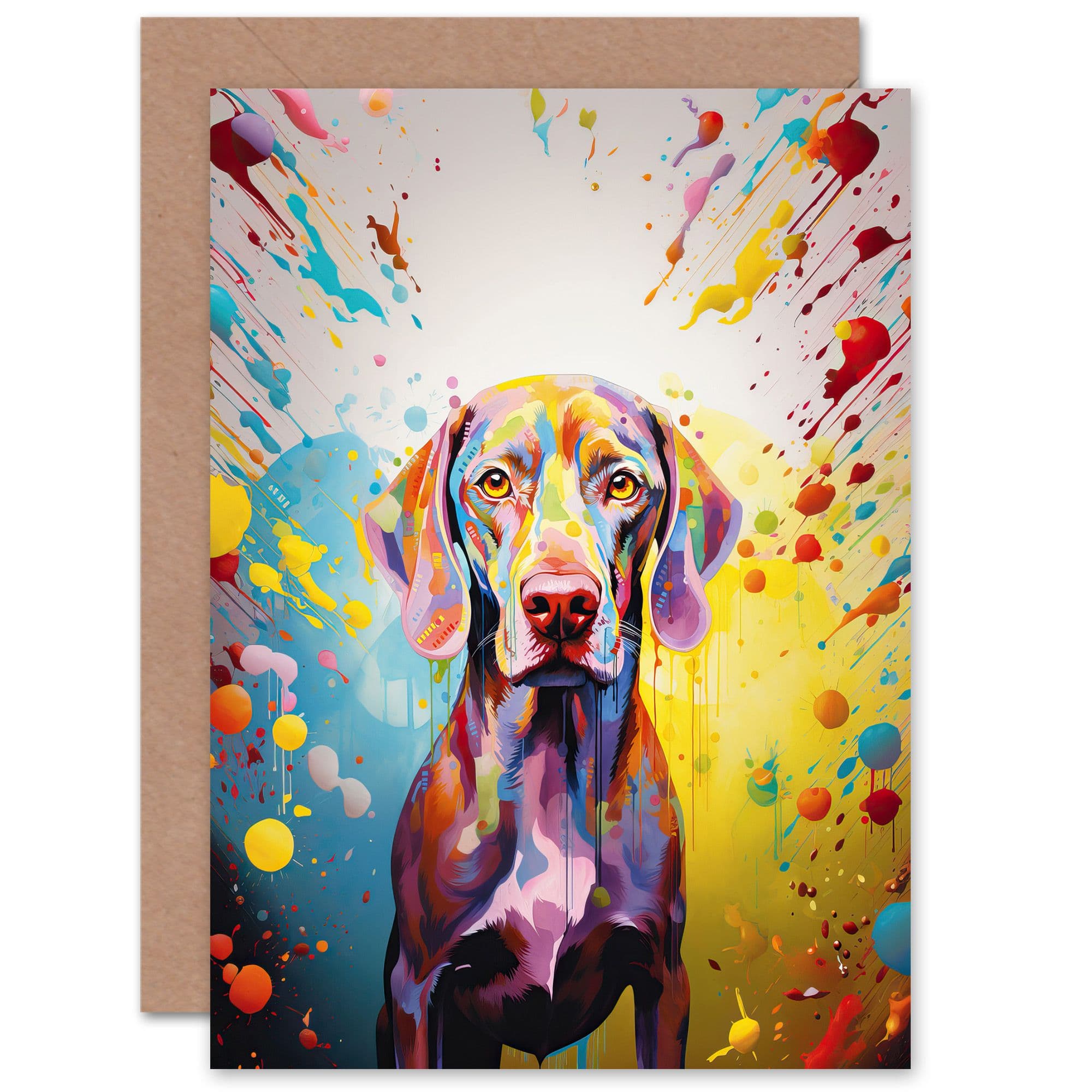Weimaraner Dog Lover Gift Pet Portrait Yellow Purple Blue Artwork Painting Greeting Card