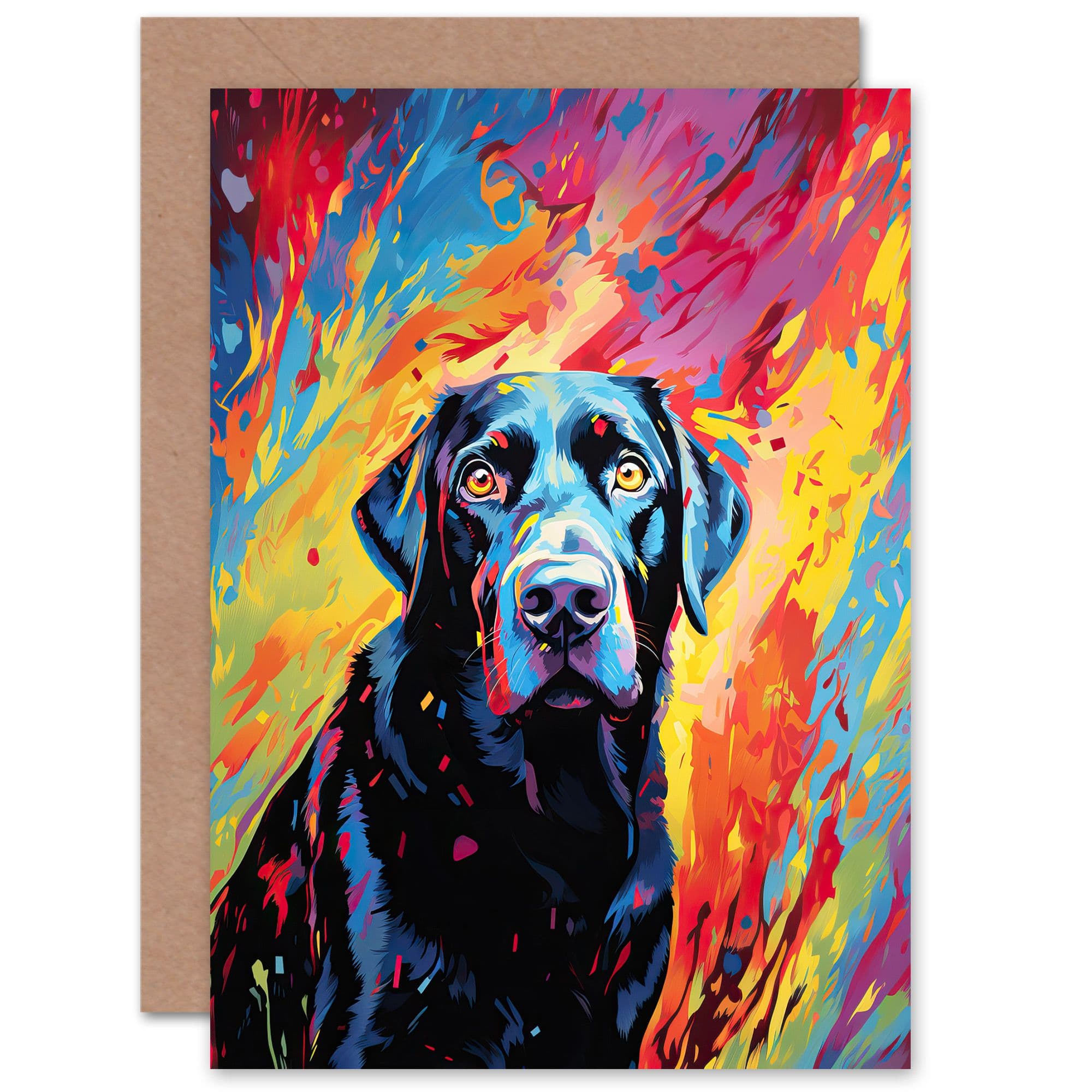 Black Labrador Retriever Dog Lover Gift Pet Portrait Vibrant Colourful Artwork Painting Greeting Card