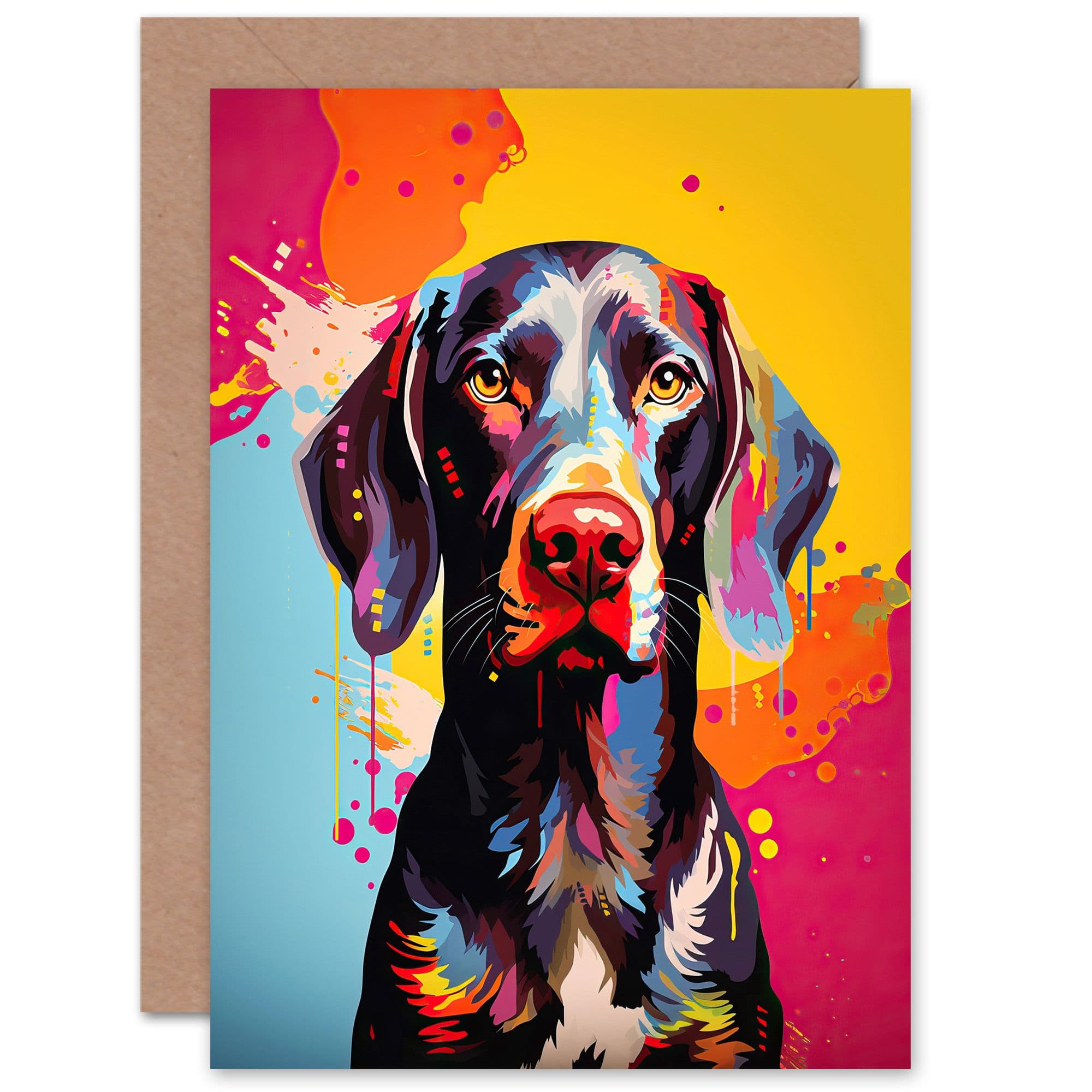 Shorthaired German Pointer Dog Lover Gift Pet Portrait Colourful Artwork Painting Greeting Card