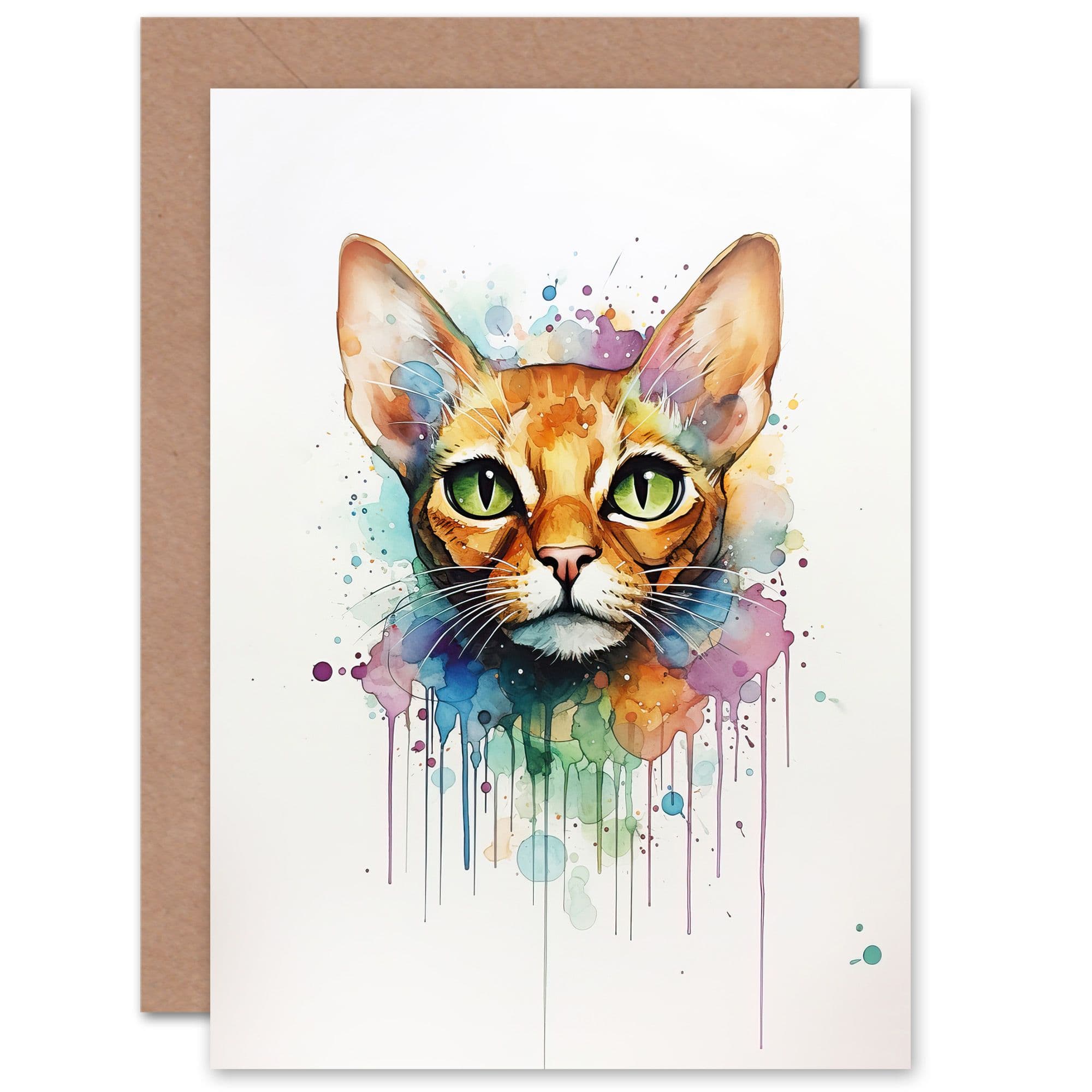 Abyssinian Cat Lovers Gift Watercolour Pet Portrait Painting Artwork Greeting Card