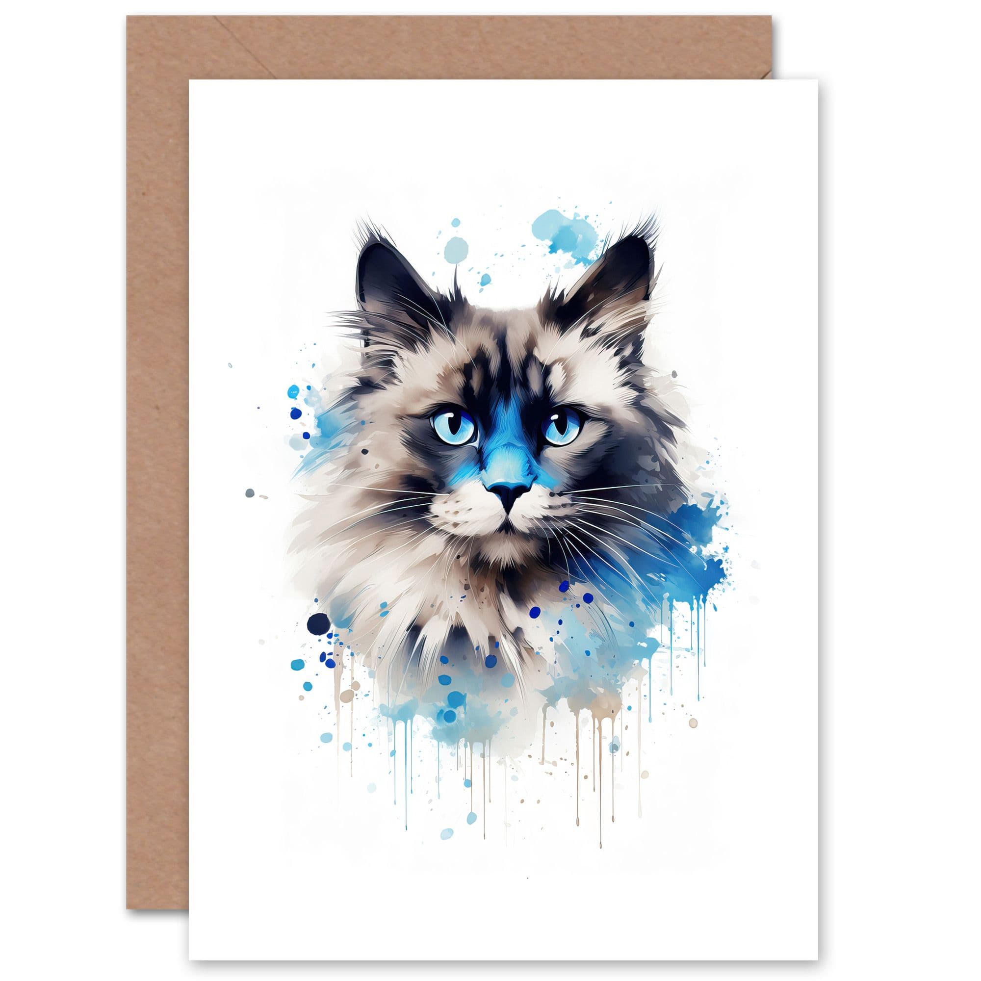 Birman Cat Lovers Gift Watercolour Pet Portrait Painting Artwork Greeting Card