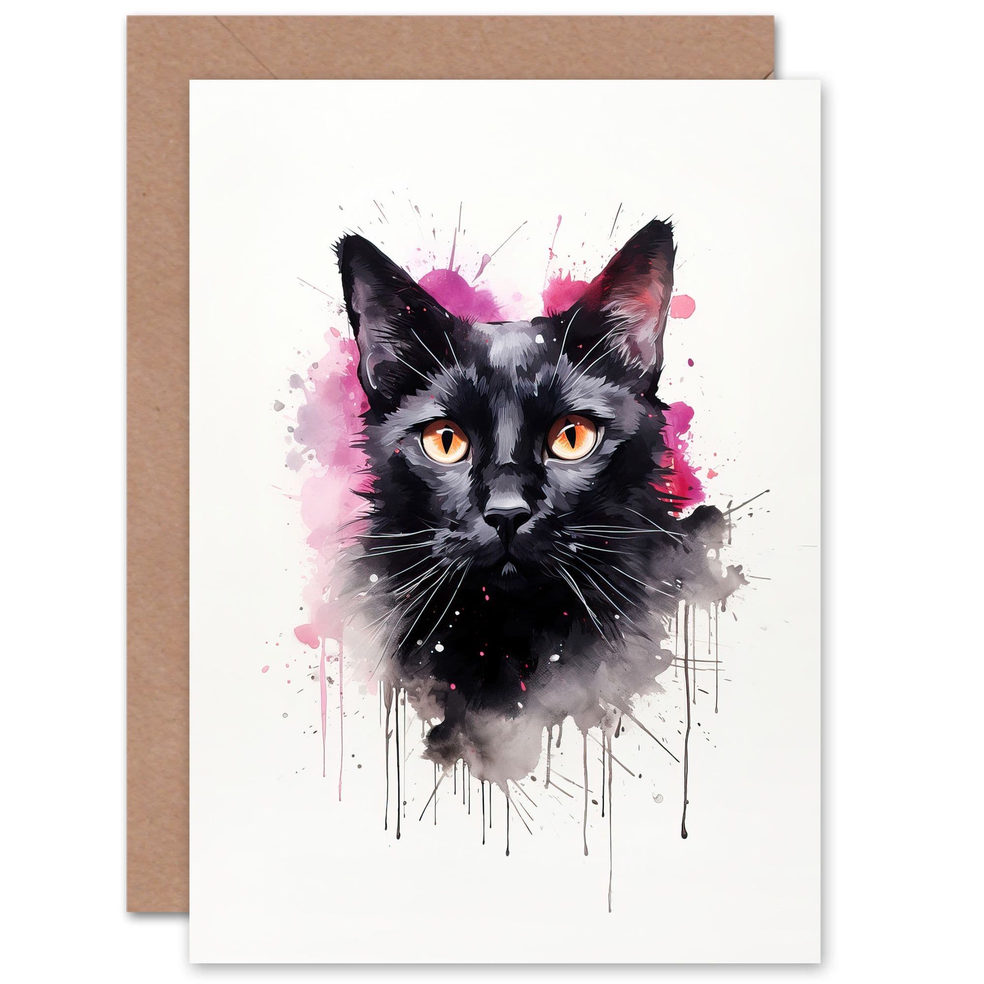 Cat Lovers Gift Watercolour Pet Portrait Painting Artwork Greeting Card