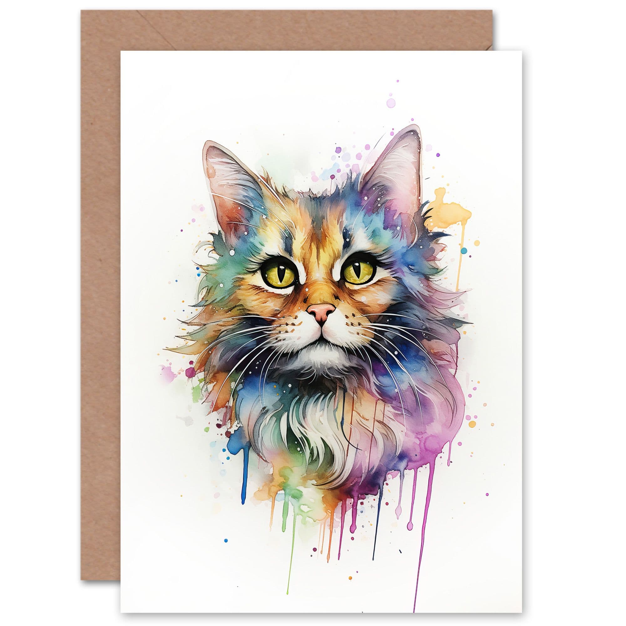 Floofster Fluffy Cat Lovers Gift Watercolour Pet Portrait Painting Artwork Greeting Card