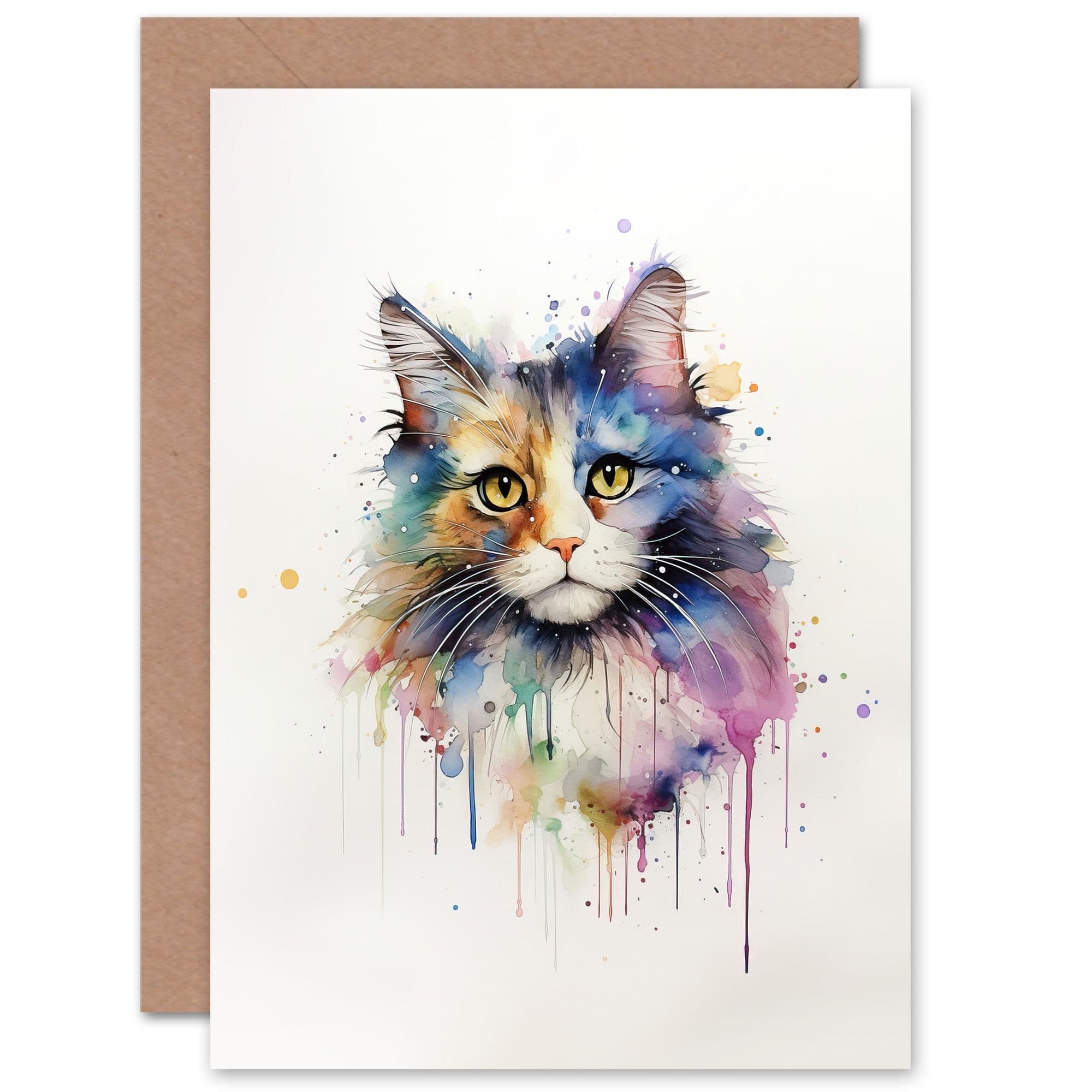 Norwegian Forest Cat Lovers Gift Watercolour Pet Portrait Painting Artwork Greeting Card