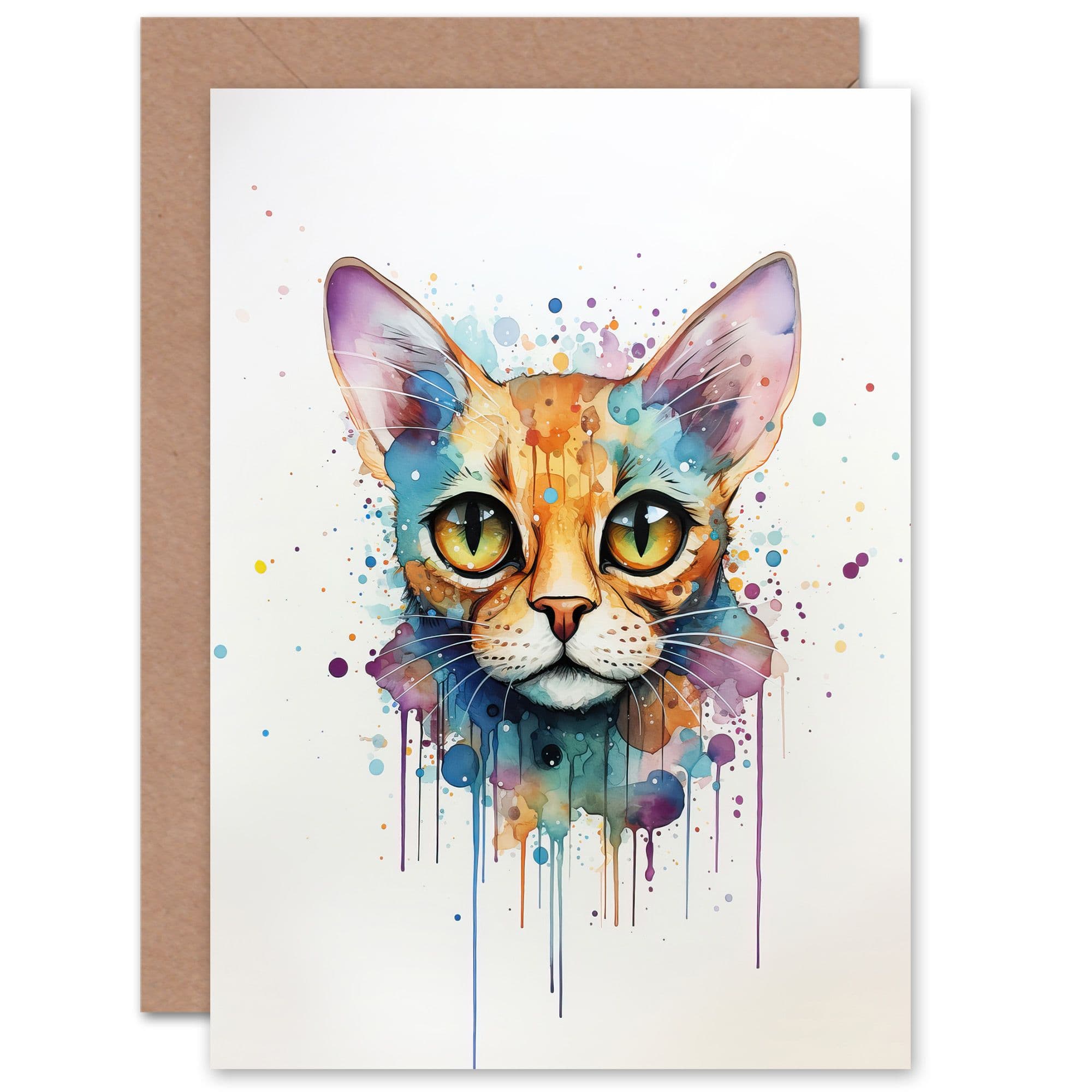 Ocicat Lovers Gift Watercolour Pet Portrait Painting Artwork Greeting Card