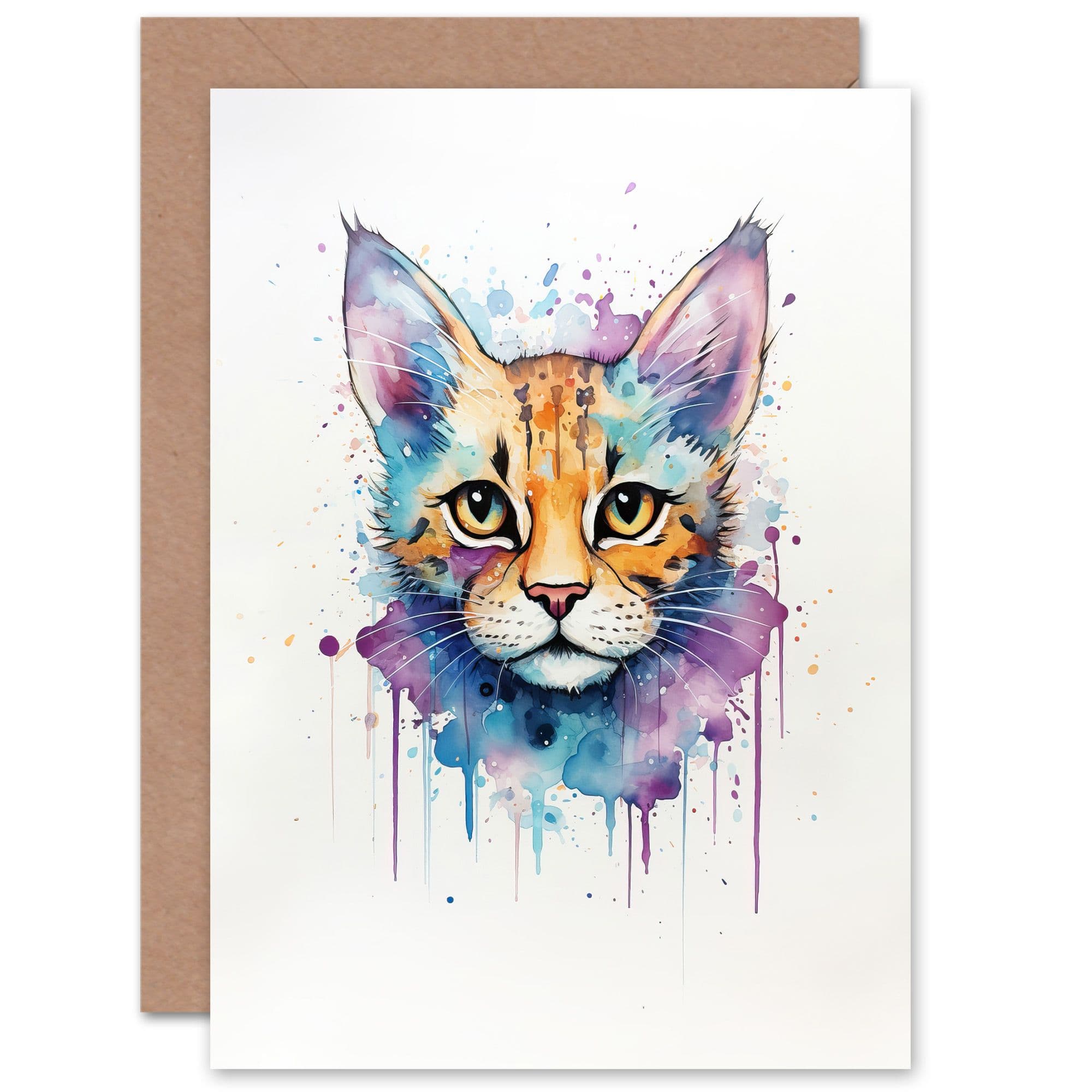 Savannah Cat Lovers Gift Watercolour Pet Portrait Painting Artwork Greeting Card
