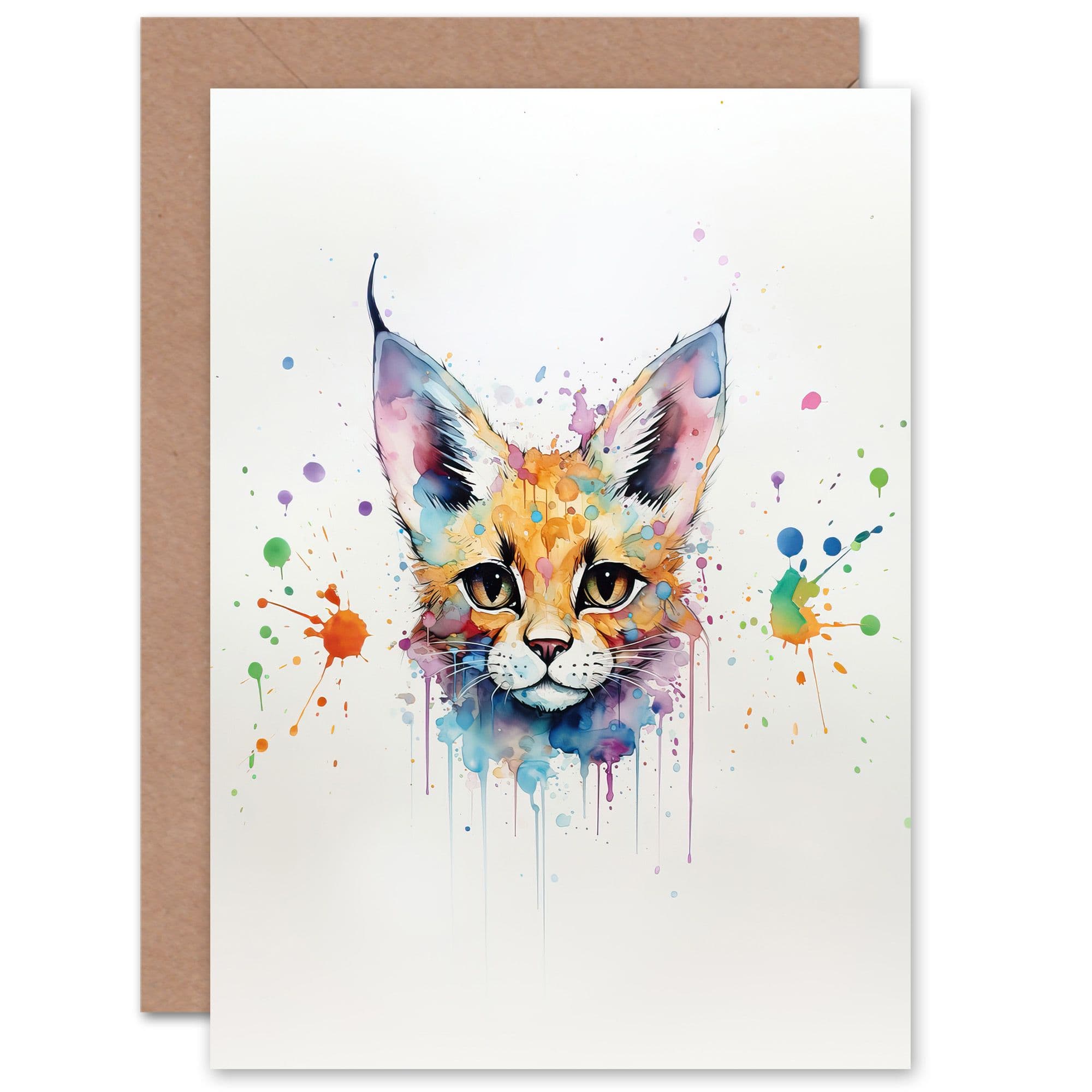 Serval Cat Lovers Gift Watercolour Pet Portrait Painting Artwork Greeting Card