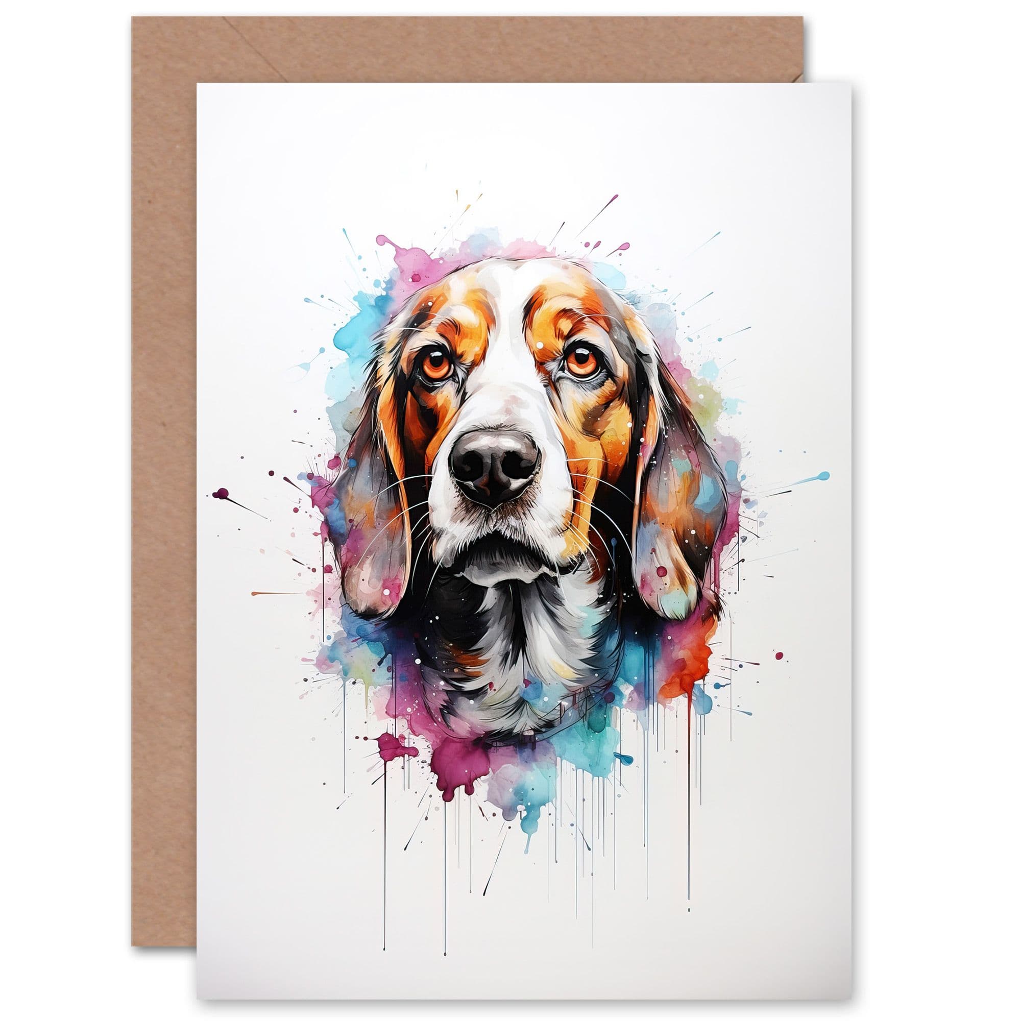 Beagle Lovers Gift Watercolour Pet Portrait Painting Artwork Greeting Card