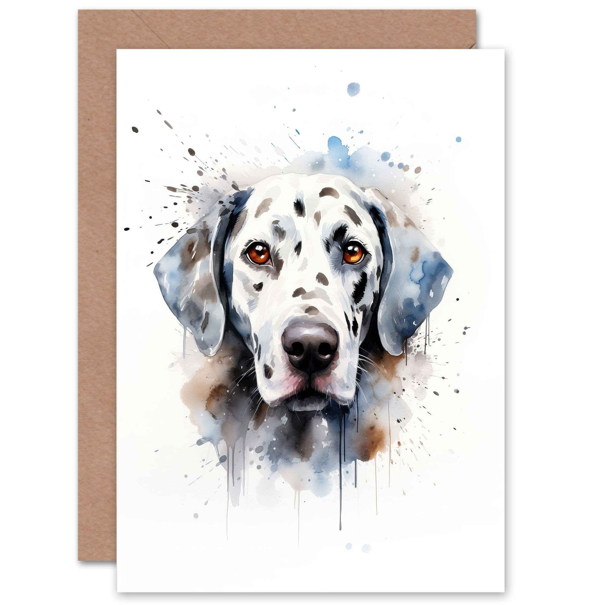 Dalmatian Lovers Gift Watercolour Pet Portrait Painting Artwork Greeting Card