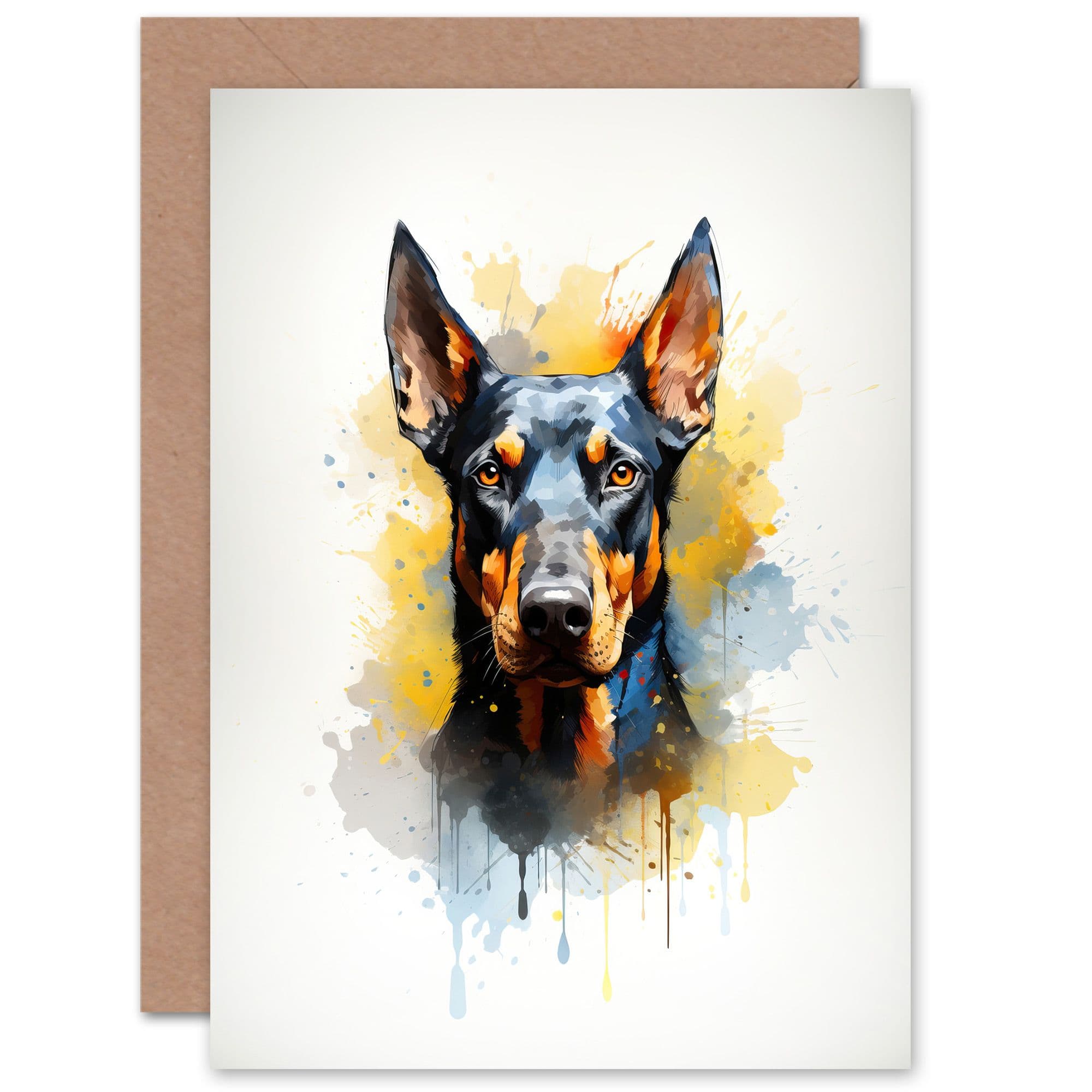 Doberman Lovers Gift Watercolour Pet Portrait Painting Artwork Greeting Card