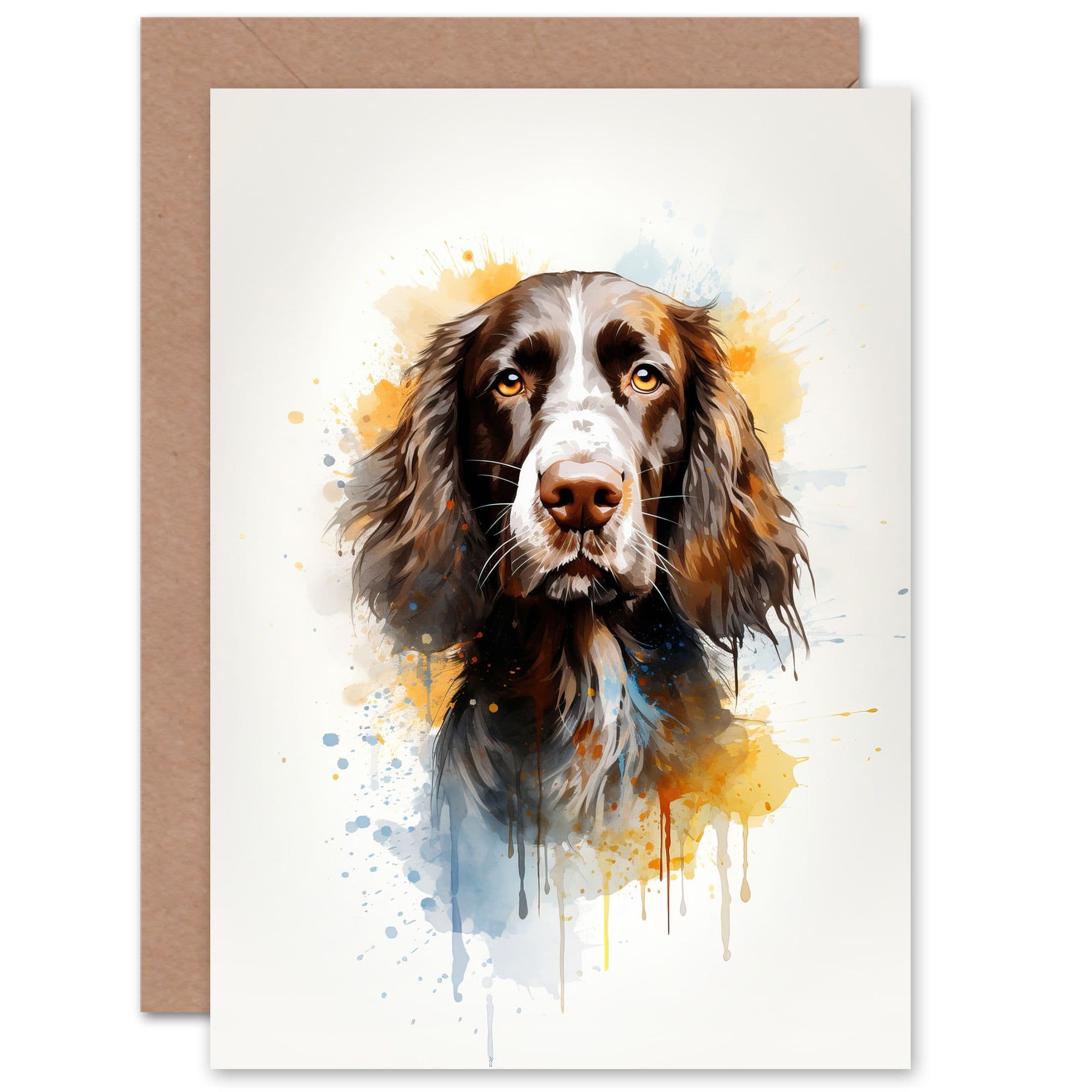 English Springer Spaniel Lovers Gift Watercolour Pet Portrait Painting Artwork Greeting Card