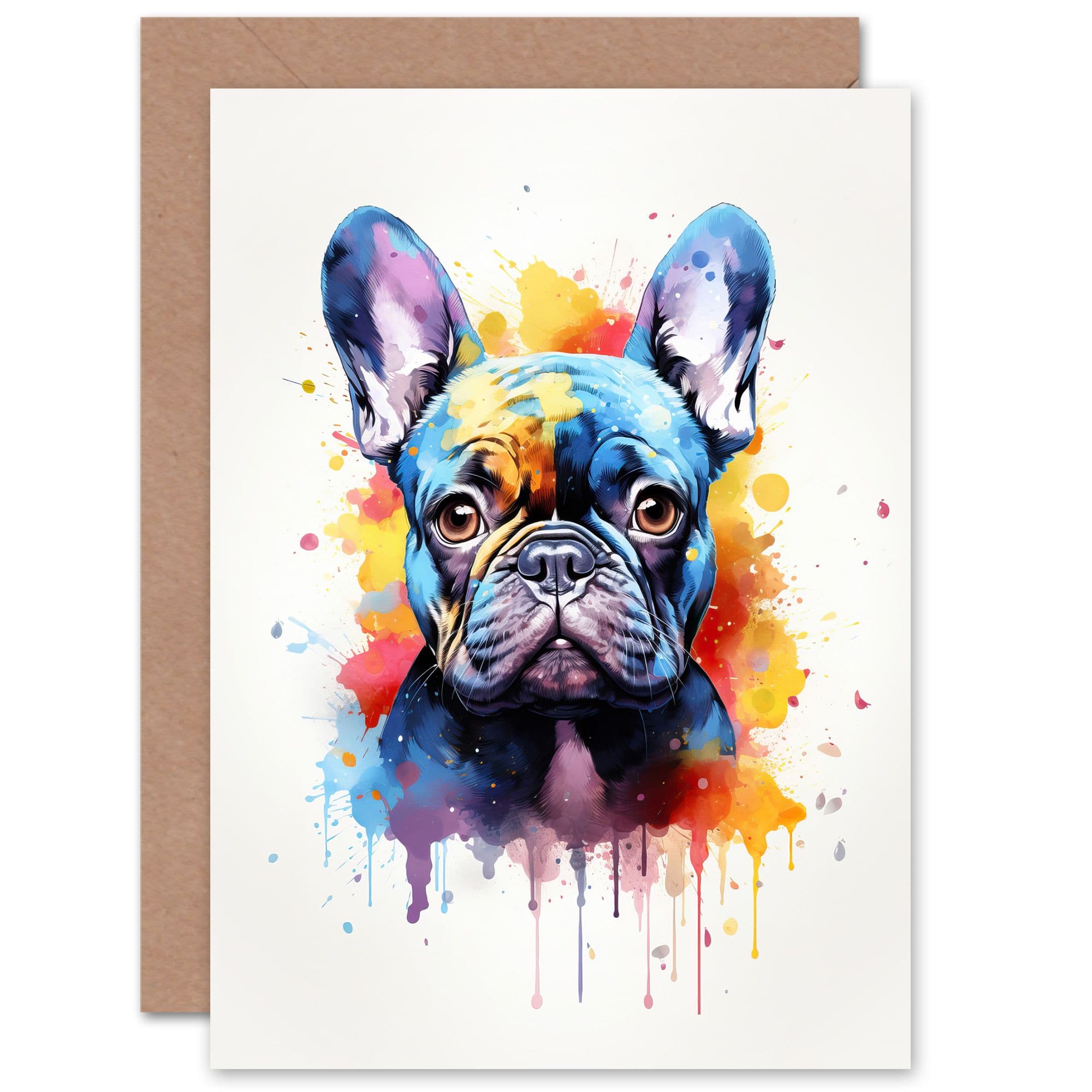 French Bulldog Lovers Gift Watercolour Pet Portrait Painting Artwork Greeting Card