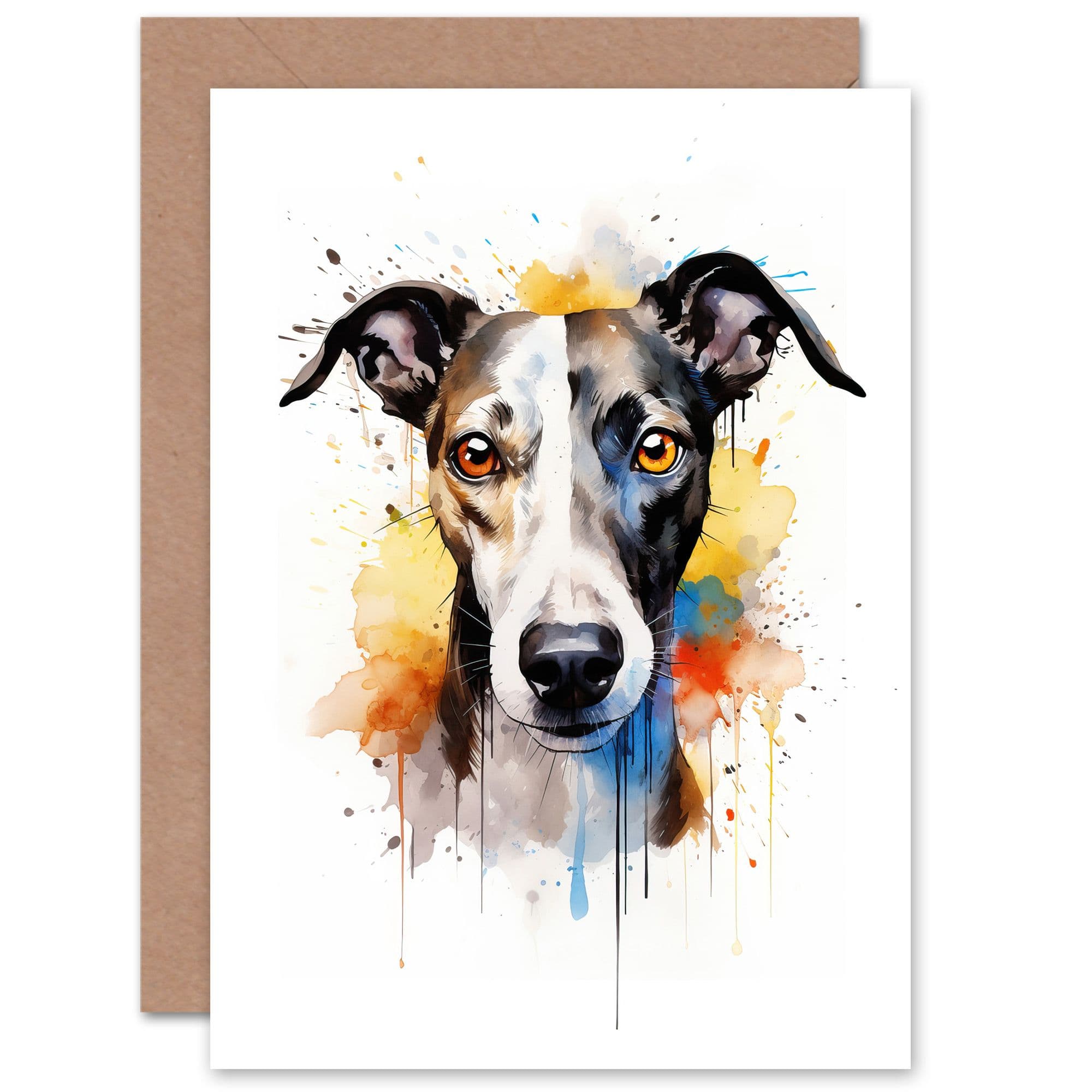 Greyhound Lovers Gift Watercolour Pet Portrait Painting Artwork Greeting Card