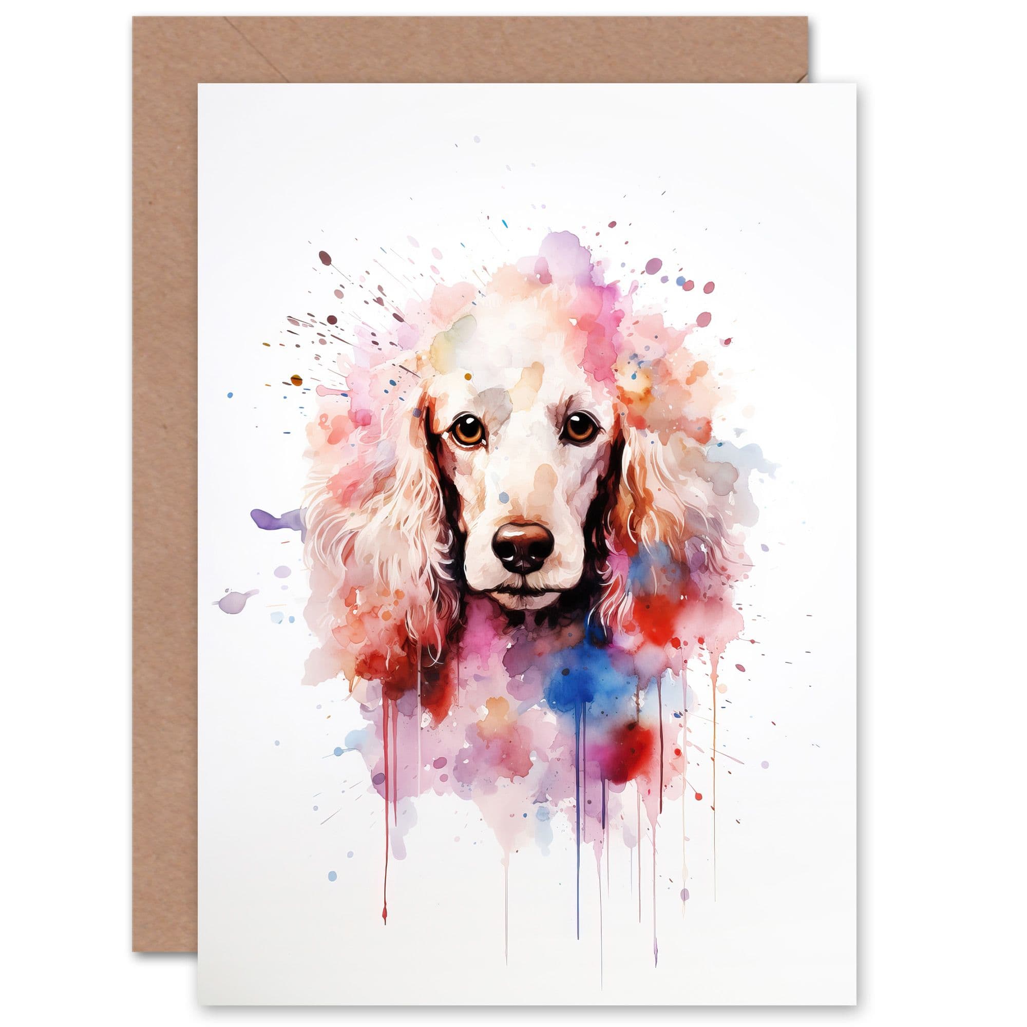 Poodle Lovers Gift Watercolour Pet Portrait Painting Artwork Greeting Card