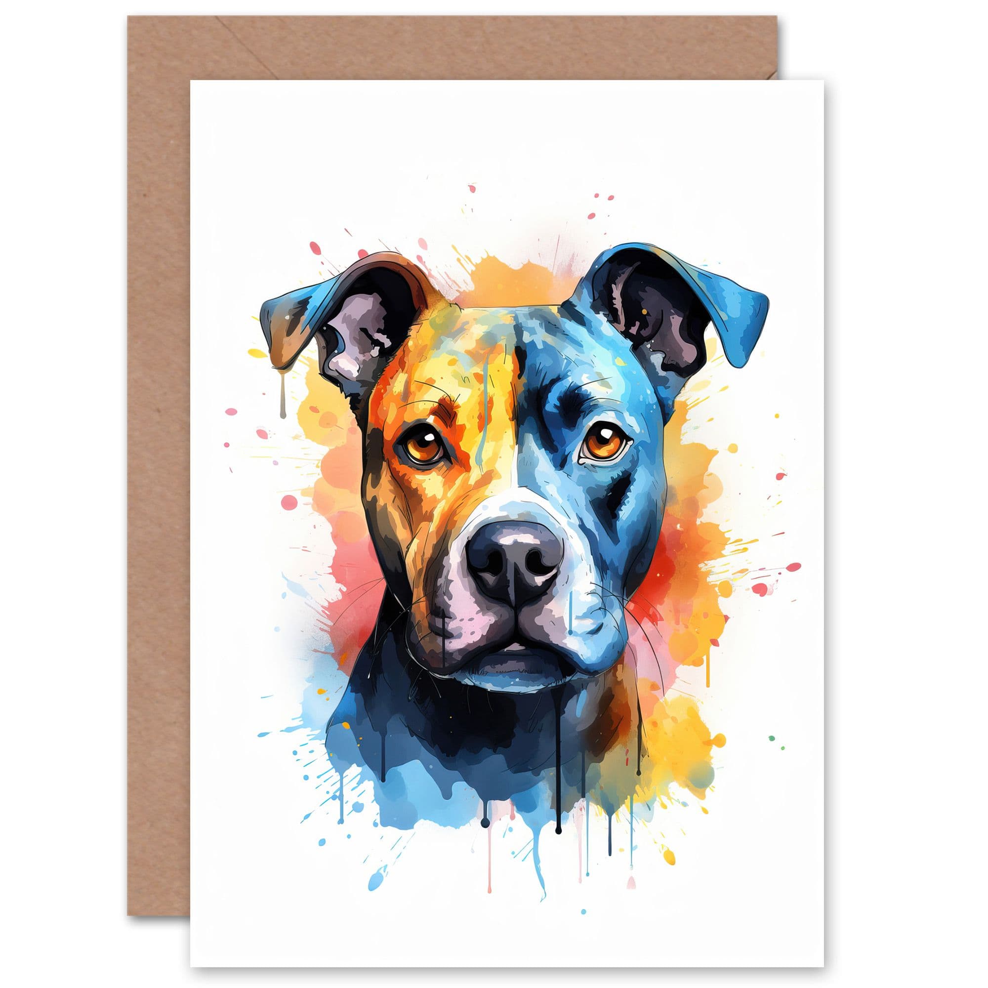 Staffordshire Bull Terrier Staffy Lovers Gift Watercolour Pet Portrait Painting Artwork Greeting Card
