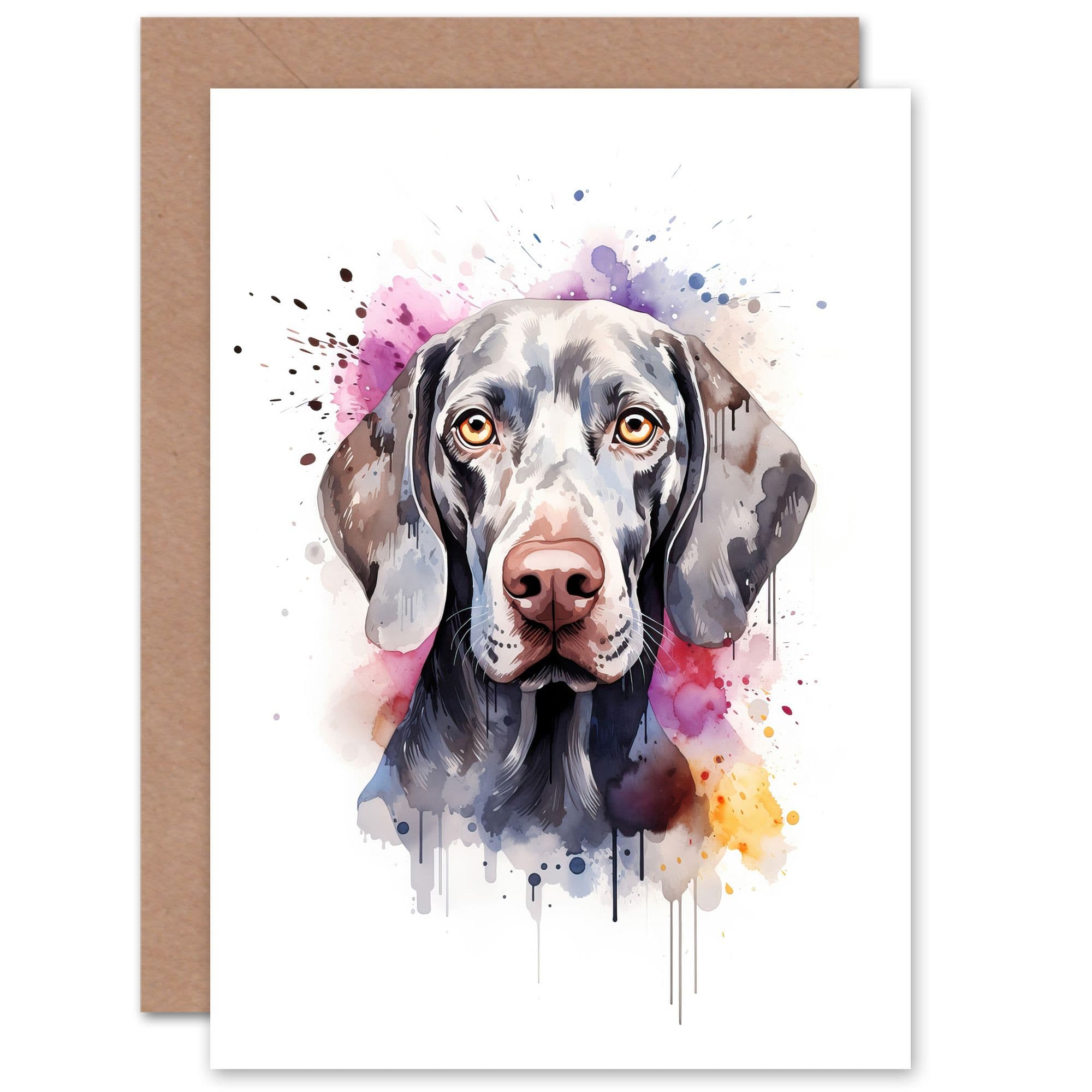 Weimaraner Lovers Gift Watercolour Pet Portrait Painting Artwork Greeting Card