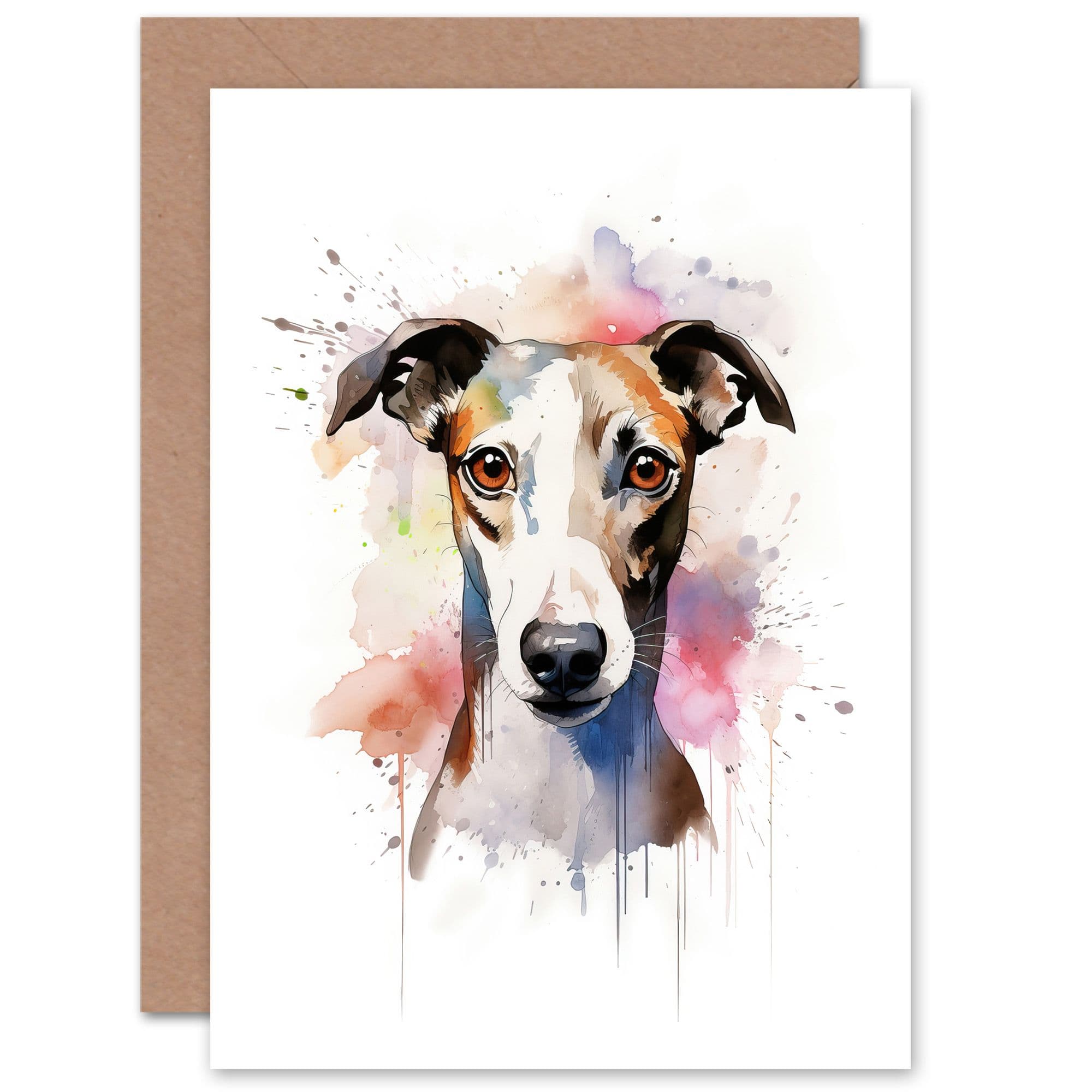 Whippet Lovers Gift Watercolour Pet Portrait Painting Artwork Greeting Card