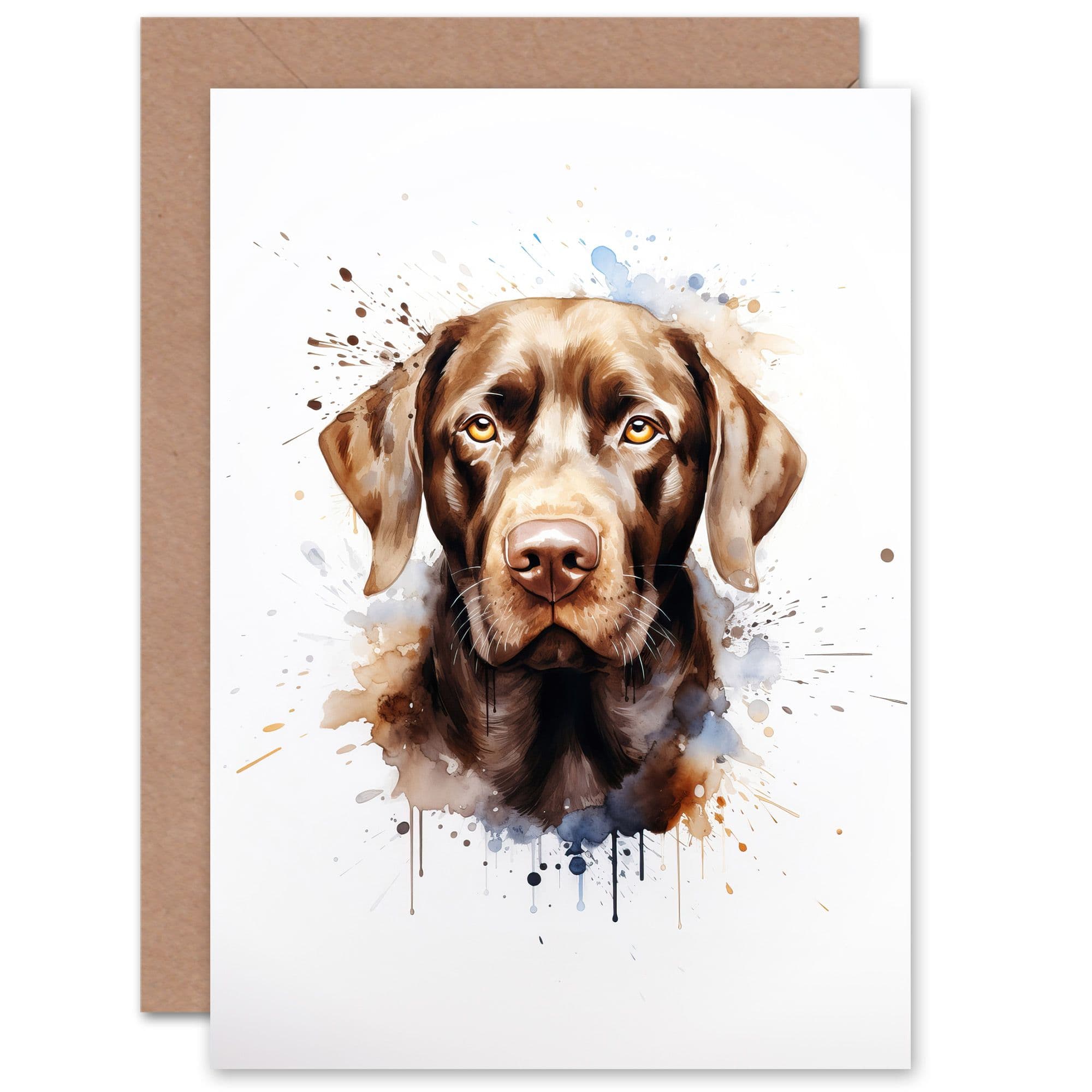 Chocolate Labrador Retriever Lovers Gift Watercolour Pet Portrait Painting Artwork Greeting Card