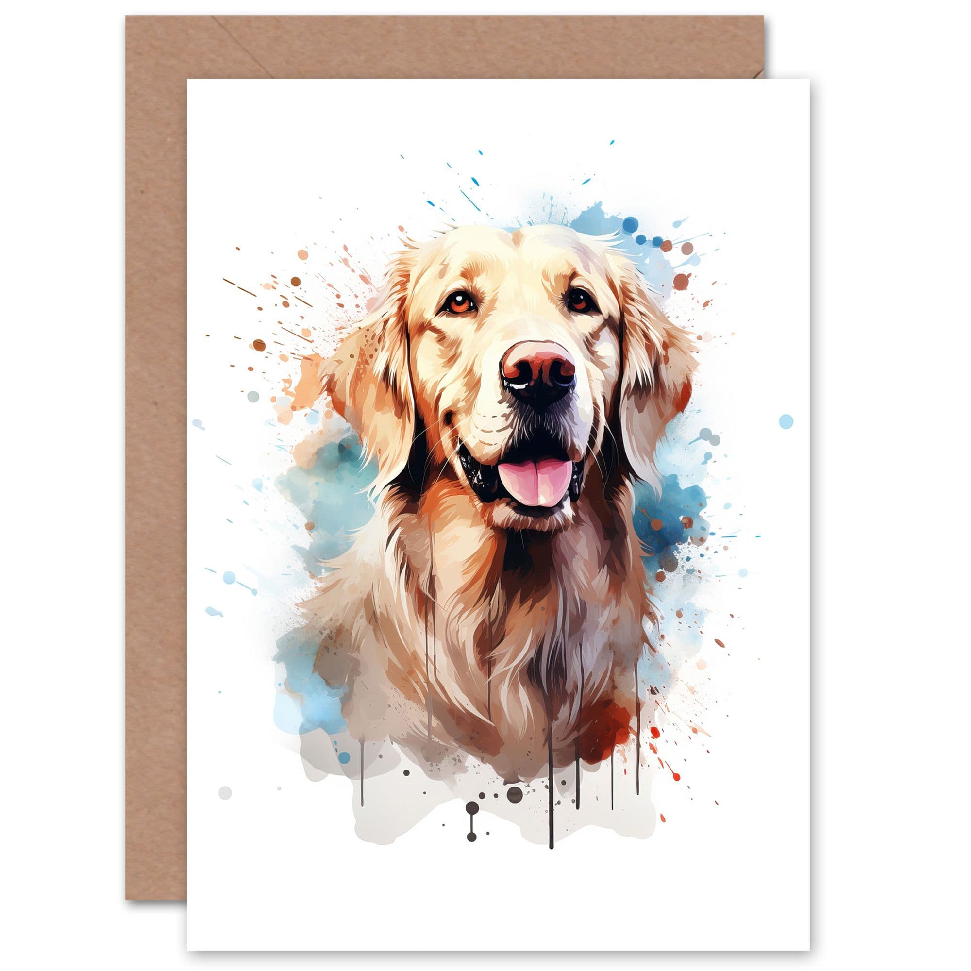 Cream Golden Retriever Lovers Gift Watercolour Pet Portrait Painting Artwork Greeting Card