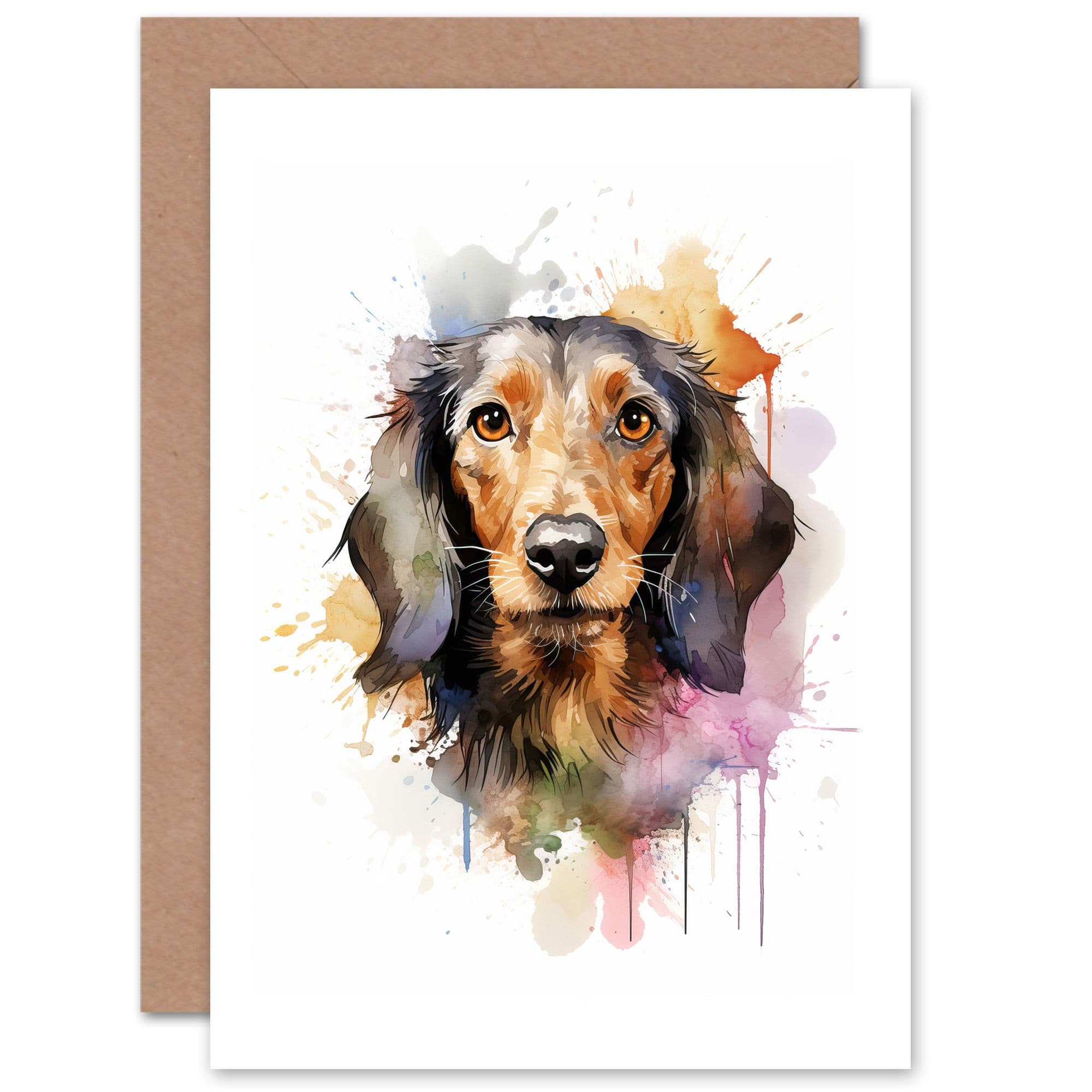 Wirehaired Dachshund Lovers Gift Watercolour Pet Portrait Painting Artwork Greeting Card