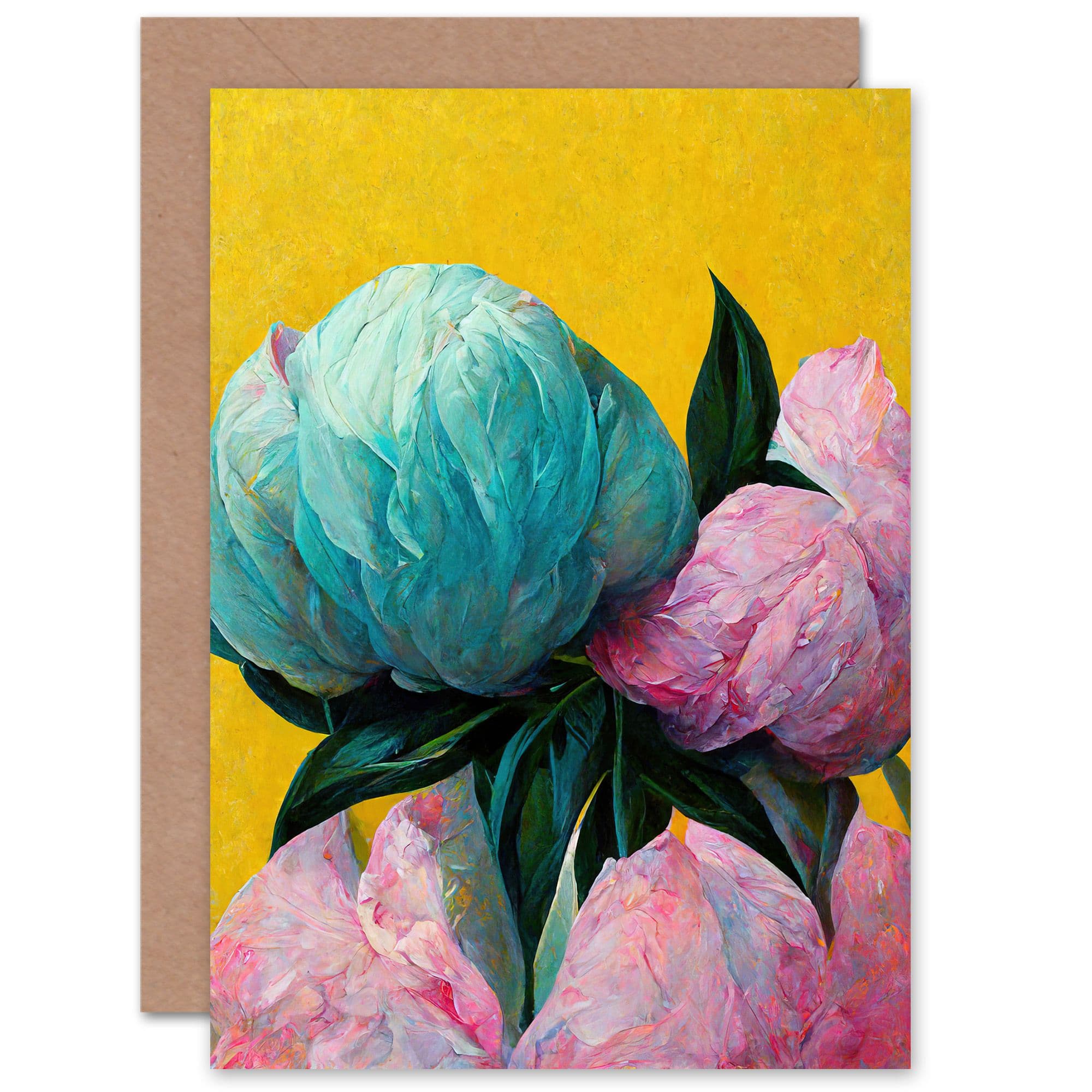 Peony Blooms on Yellow for Wife Her Birthday Mothers Day Greeting Card