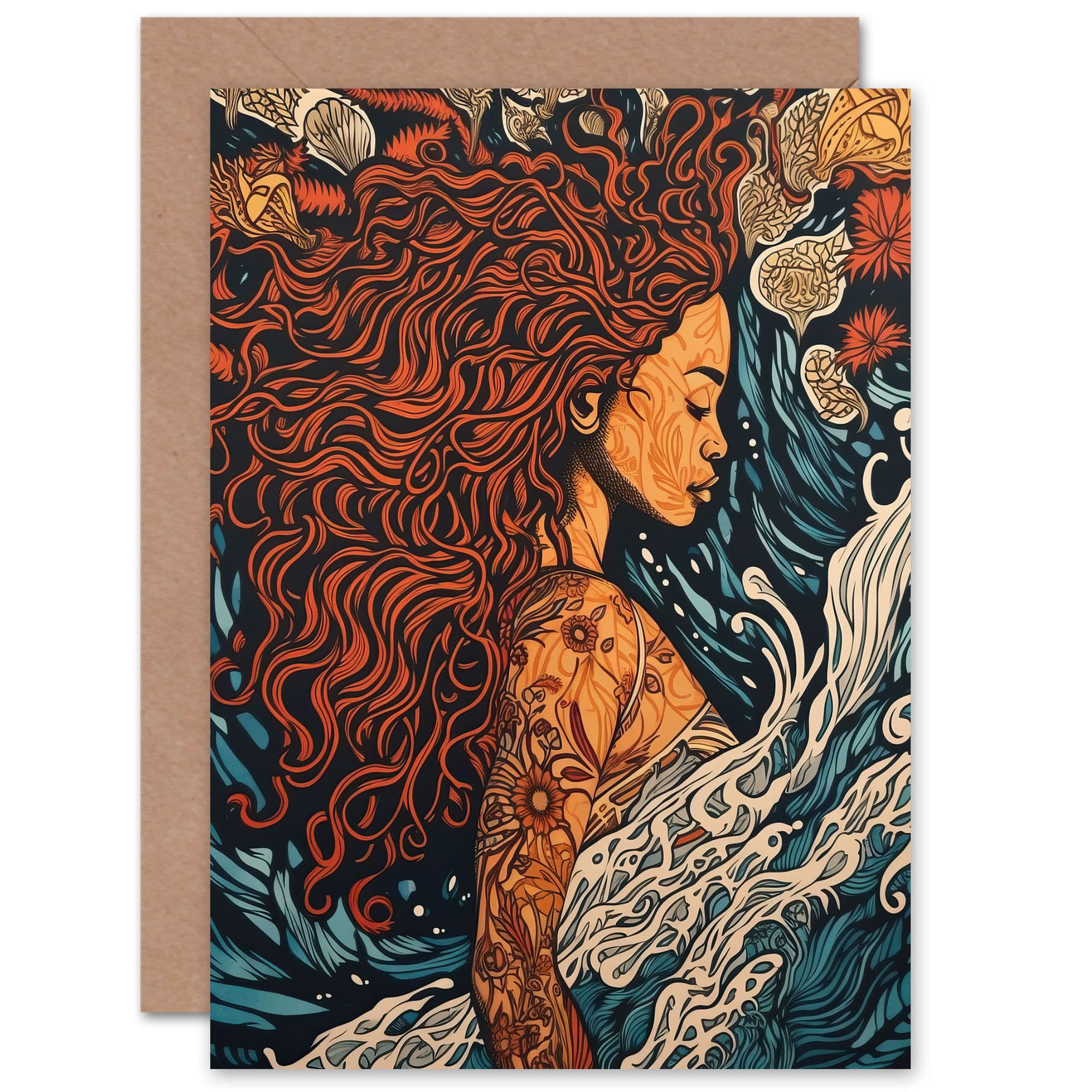 Sea Water Nymph Henna Mermaid for Wife Her Birthday Greeting Card
