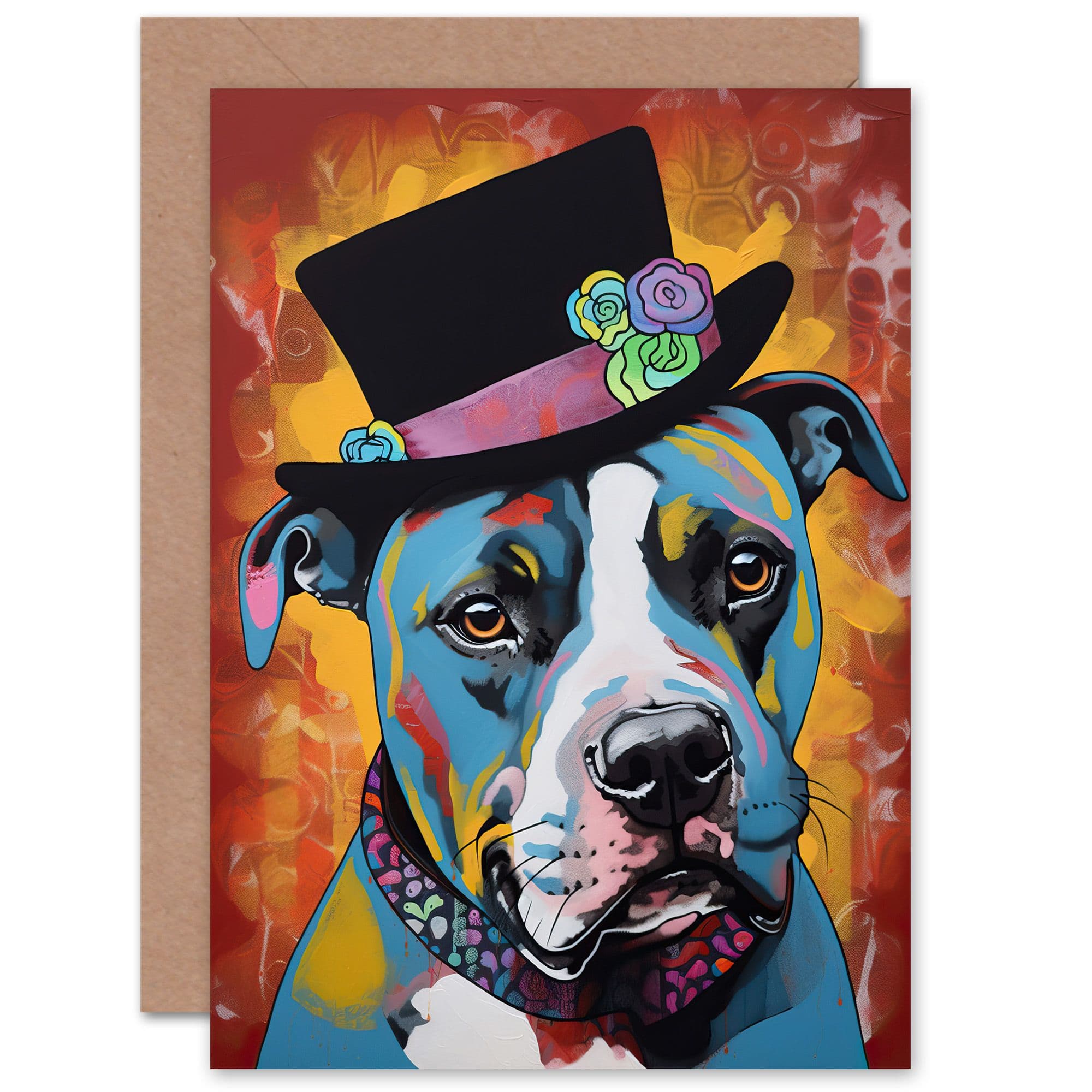 Top Hat Pitbull Dog Lover Him or Her Birthday Thank You Greeting Card