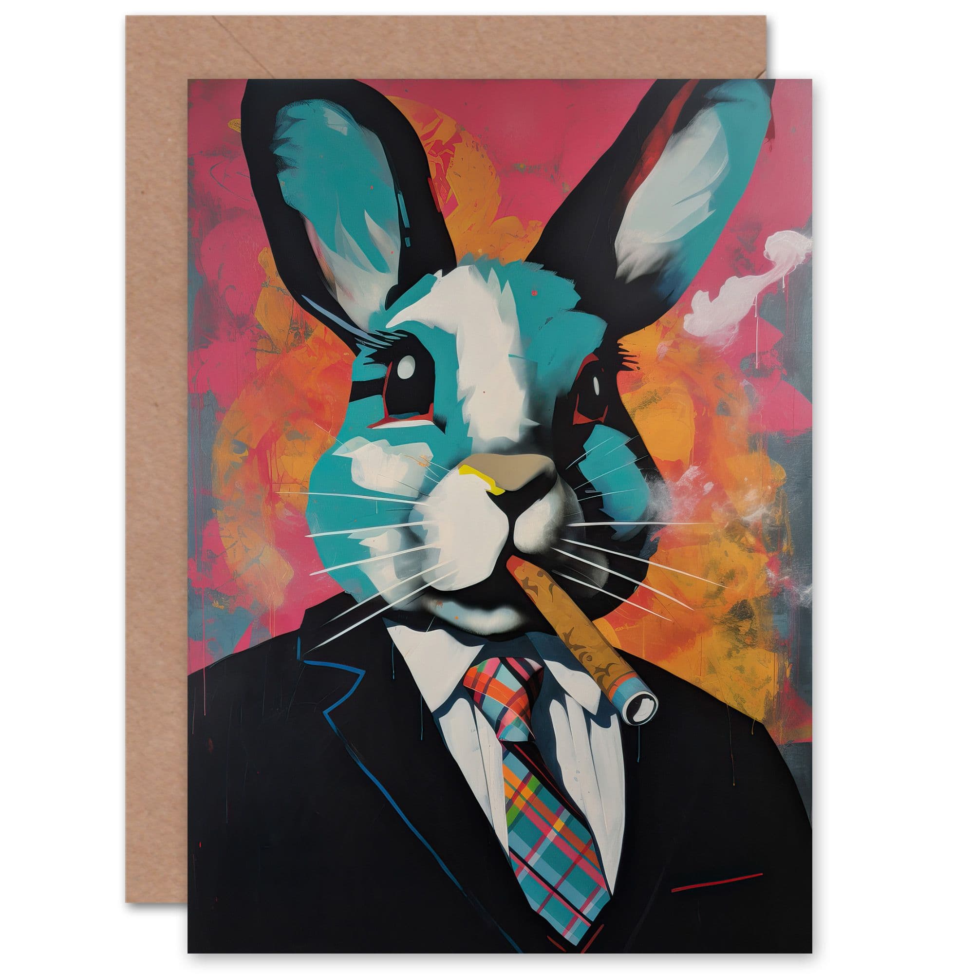Business Rabbit Suit Modern Pop Art Him Dad Greeting Card