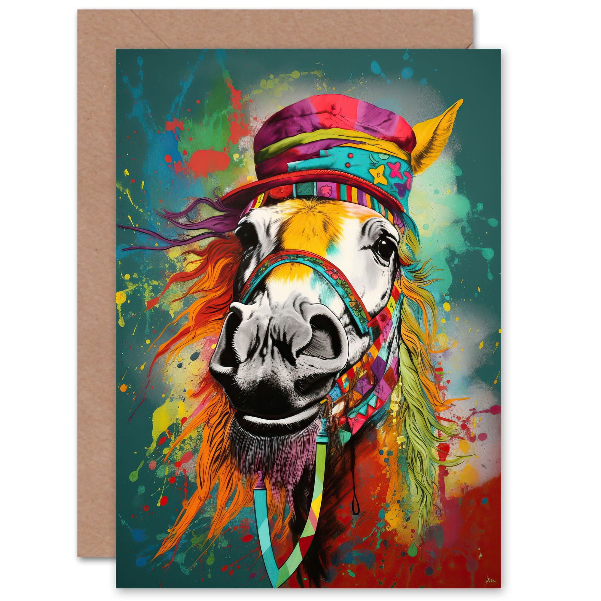 Fun Carnival Hippie Horse for Wife Her Birthday Thank You Greeting Card