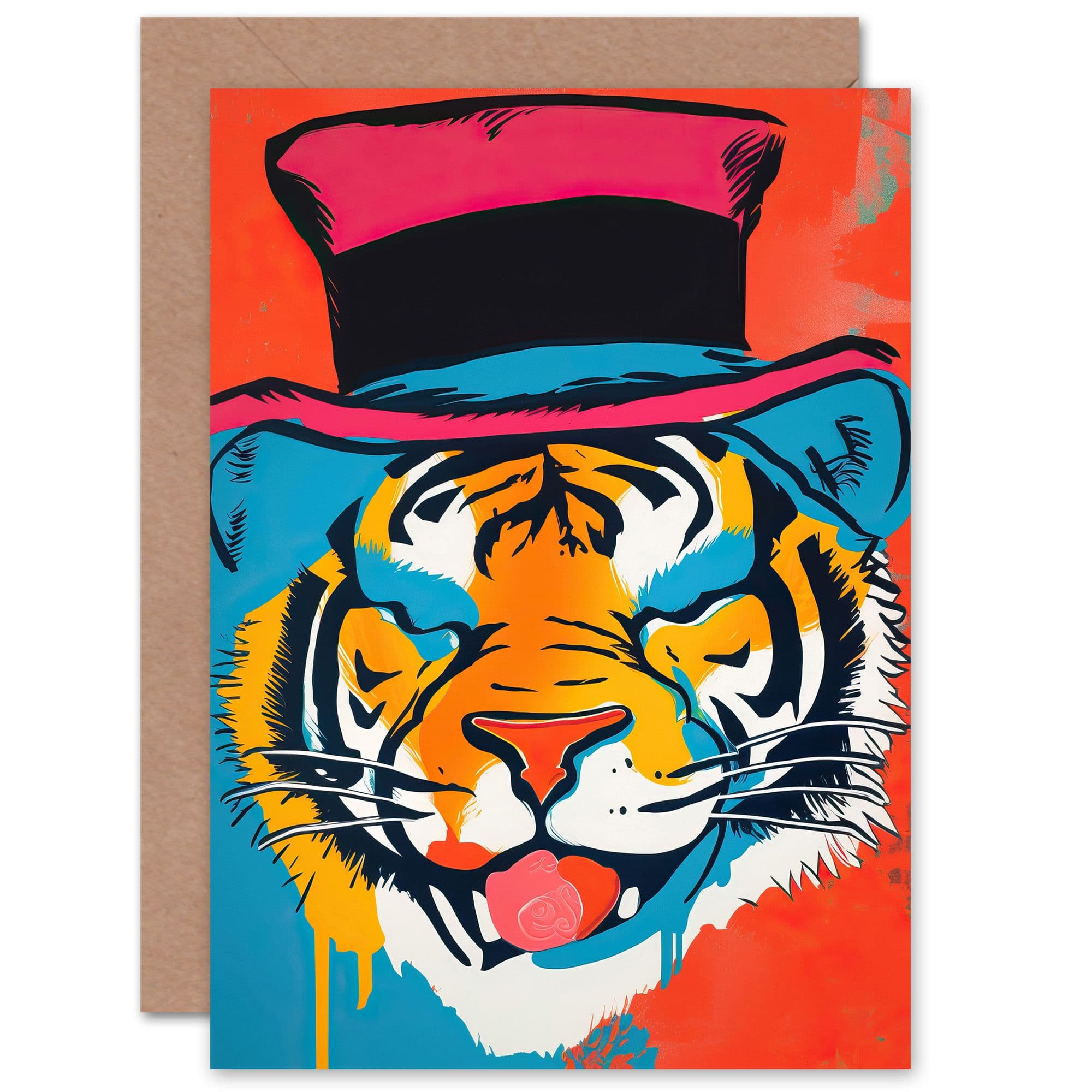 Tiger Top Hat Pop Art Fun Birthday Greeting Card