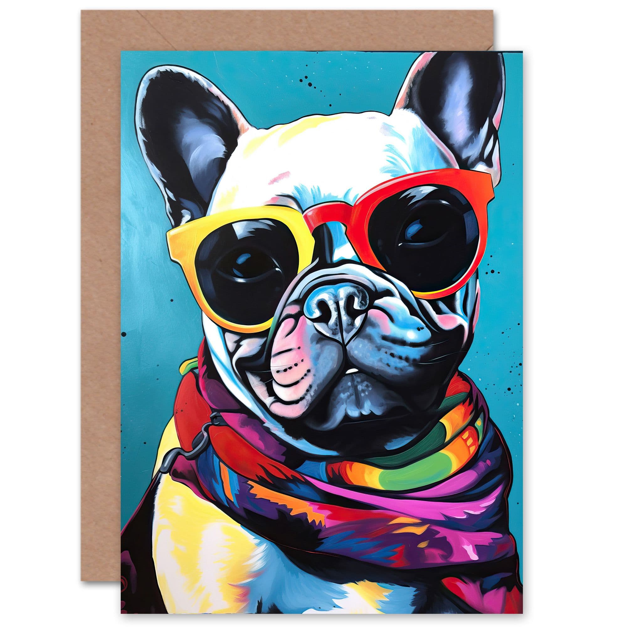 Fun French Bulldog Folk Art Husband Him Dad Son Brother Greeting Card