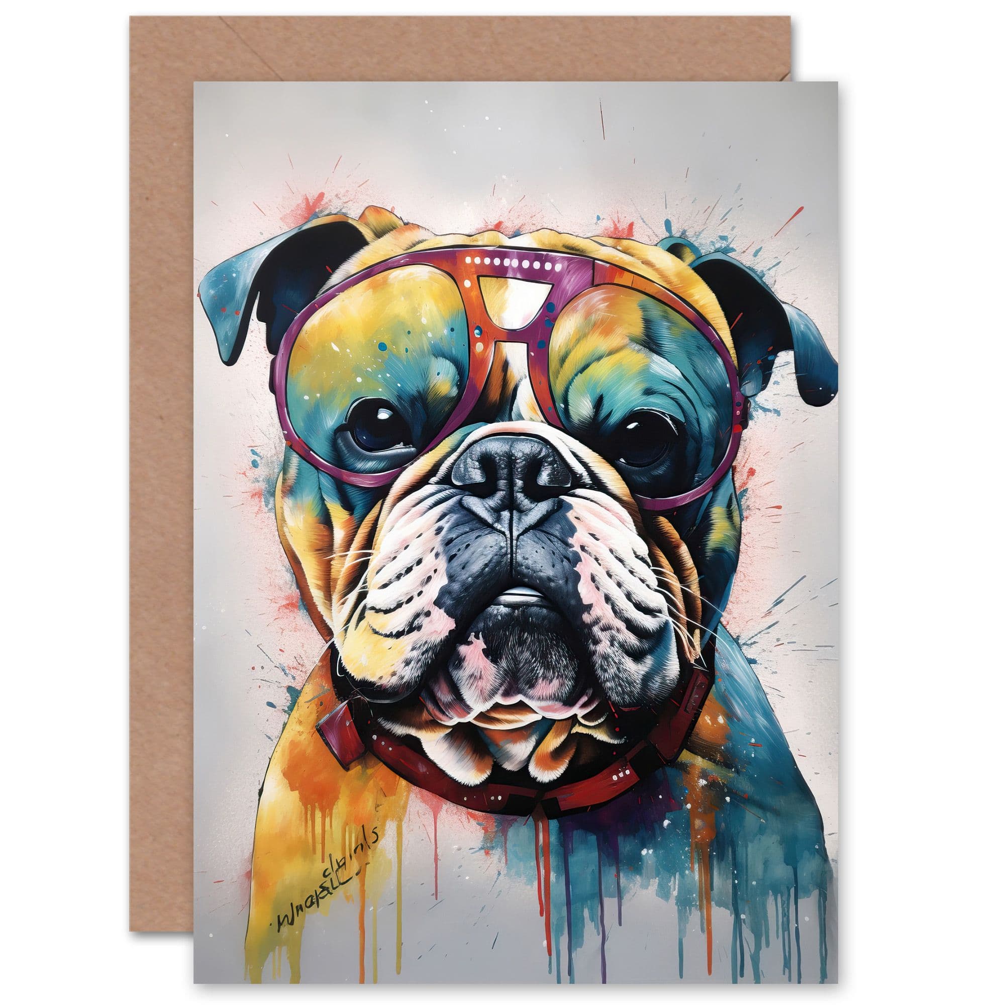 Fun Watercolour Bulldog Dog for Husband Him Dad Son Brother Greeting Card