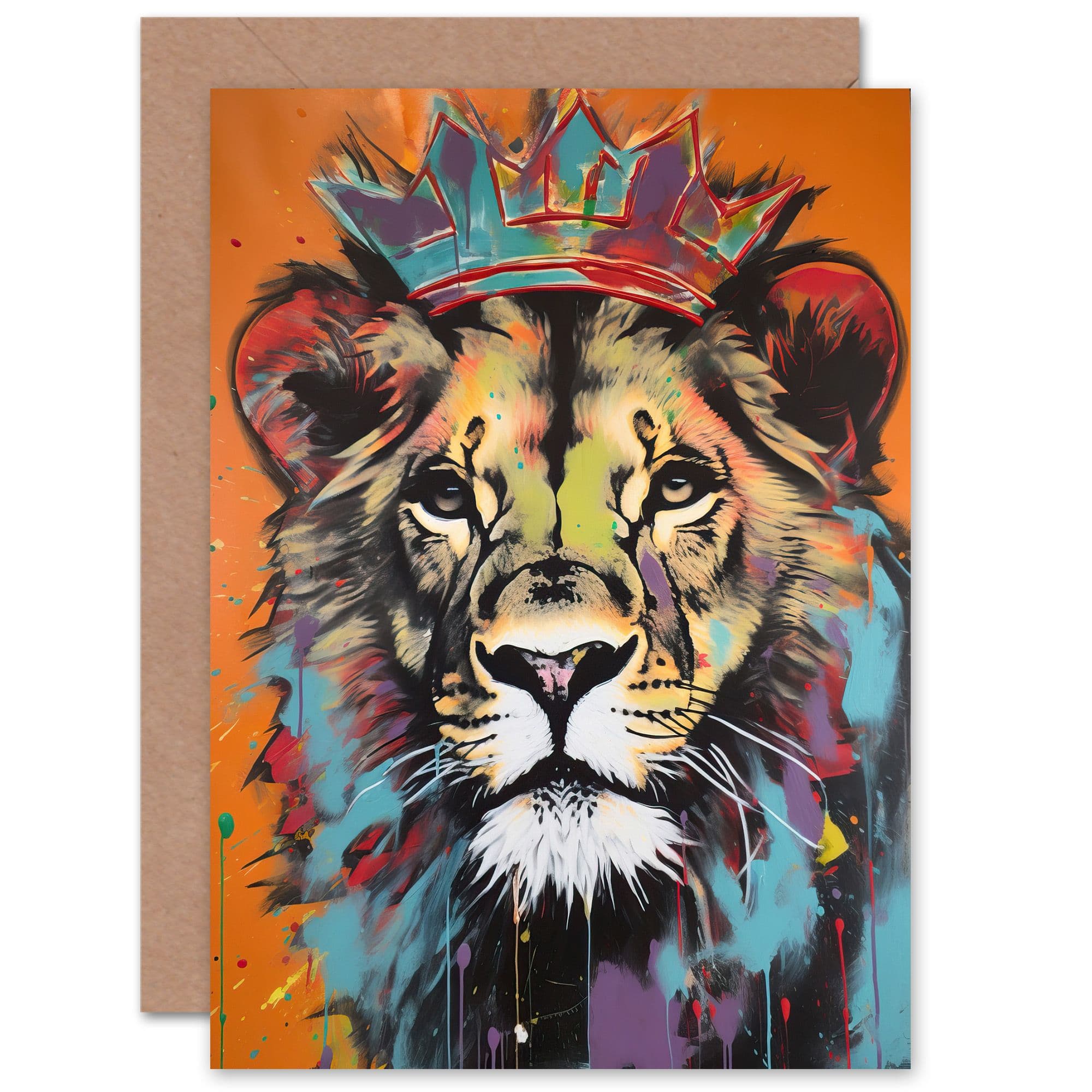 Lion Wearing Crown Jungle King Husband Him Dad Brother Greeting Card