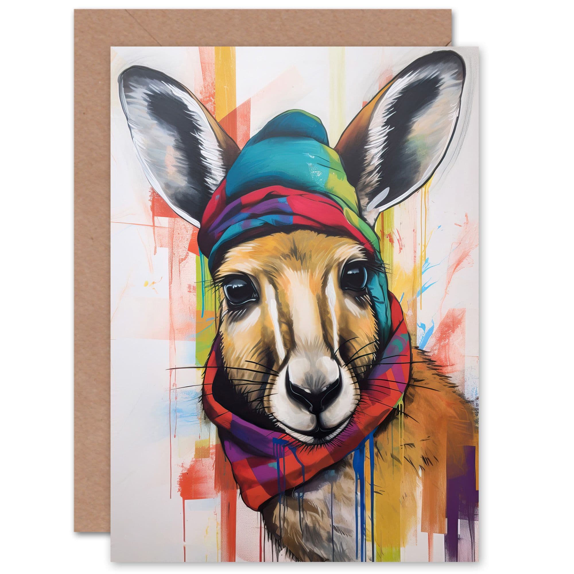 Winter Wallaby Hat Scarf Birthday Greeting Card