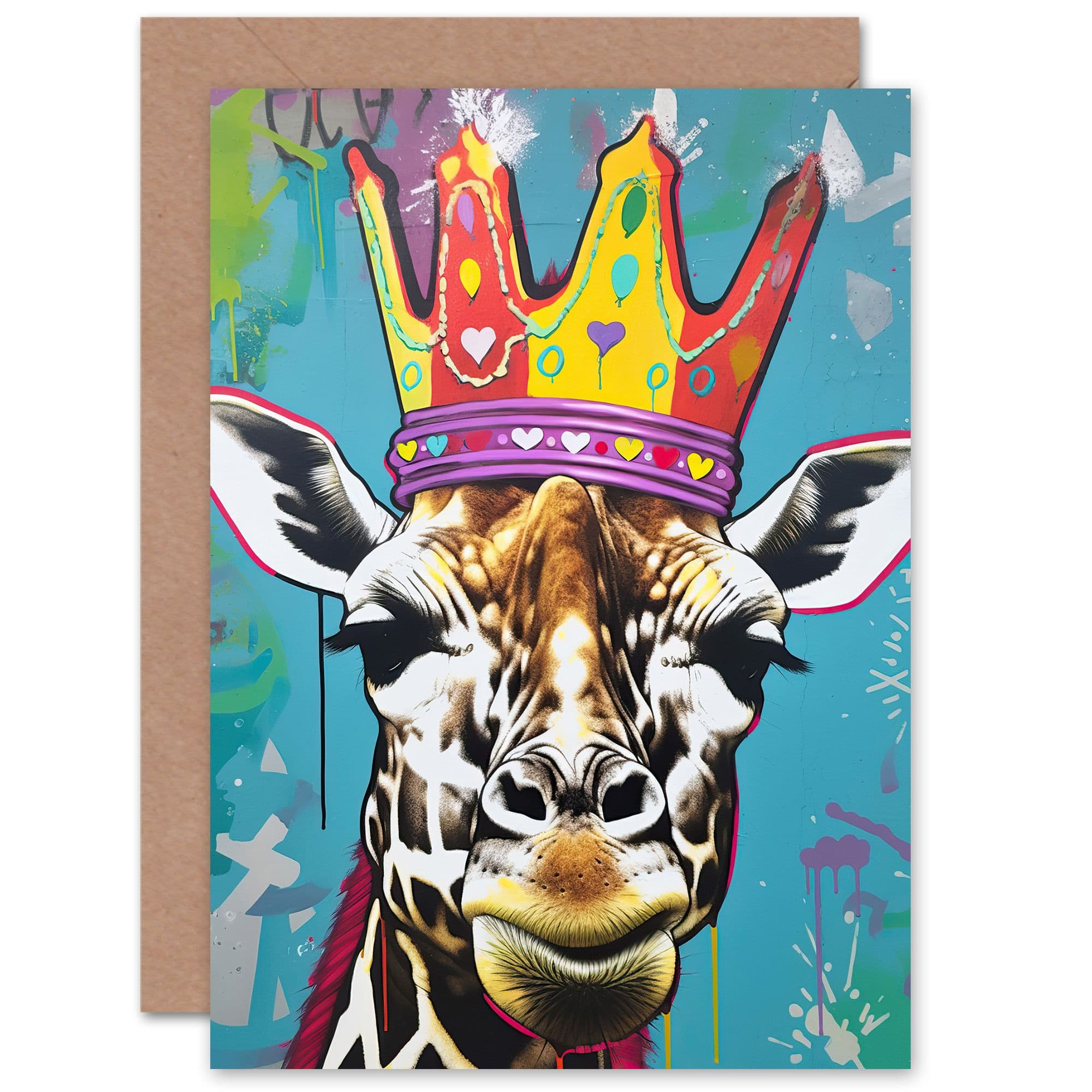 Pop Art Giraffe Crown Birthday Thank You Mothers Day Greeting Card