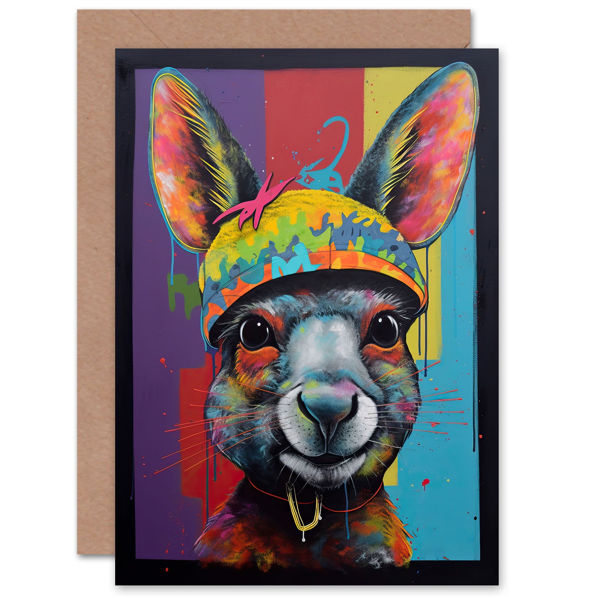 Pop Art Rabbit Woolly Hat Child Children Kids Birthday Greeting Card