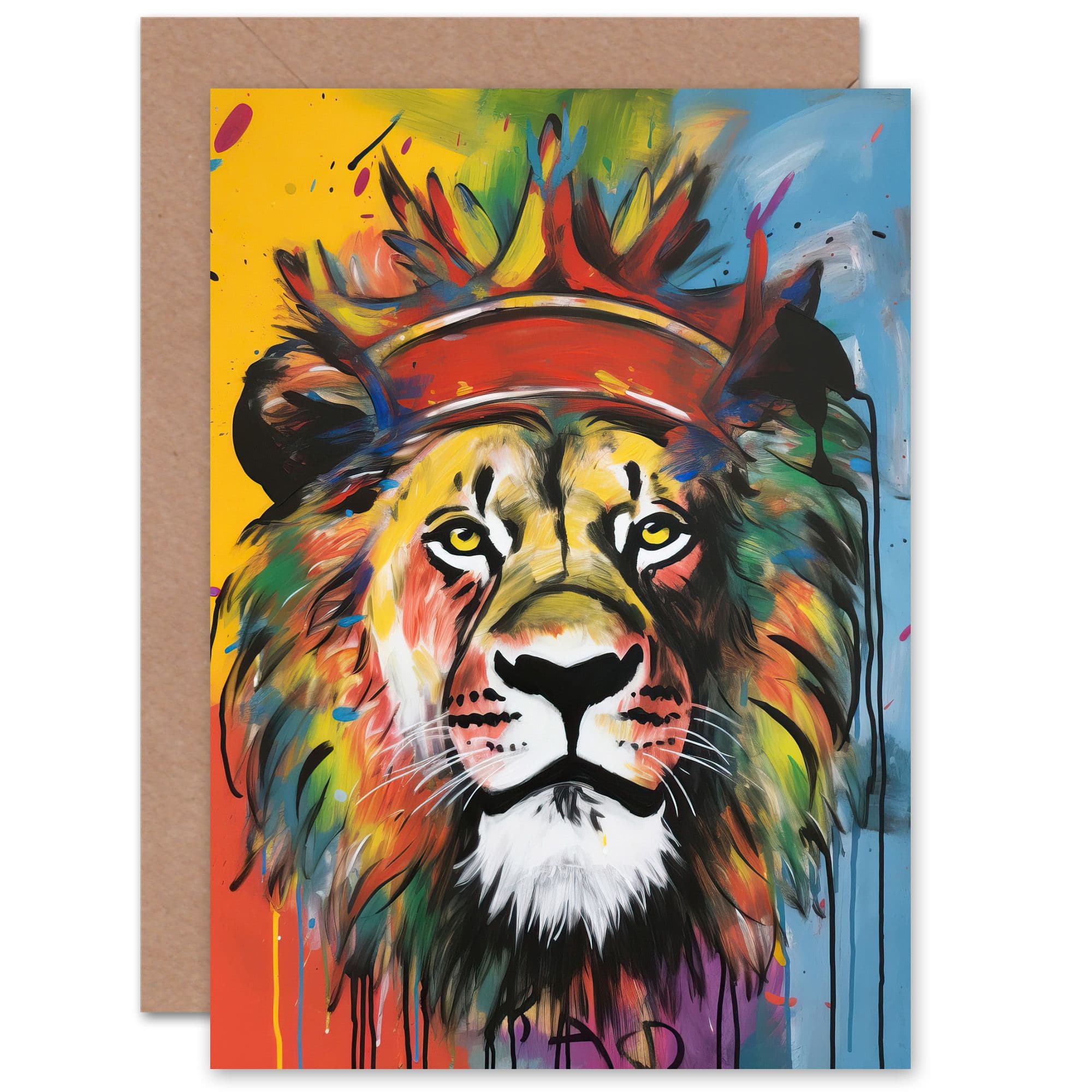 King Jungle Lion Crown Graffiti Him Fathers Day Greeting Card
