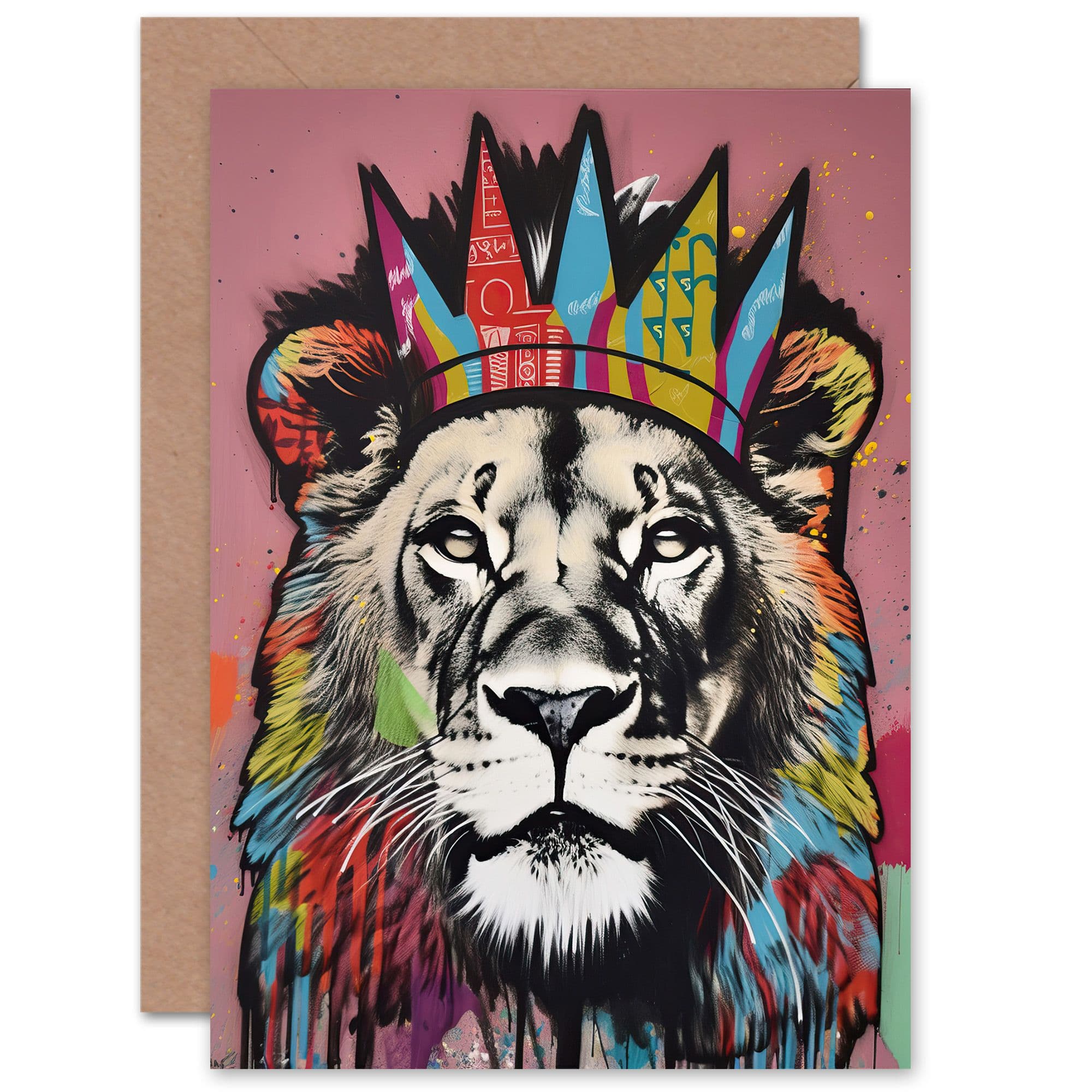 Pop Art Lion Collage Husband Him Dad Son Birthday Greeting Card