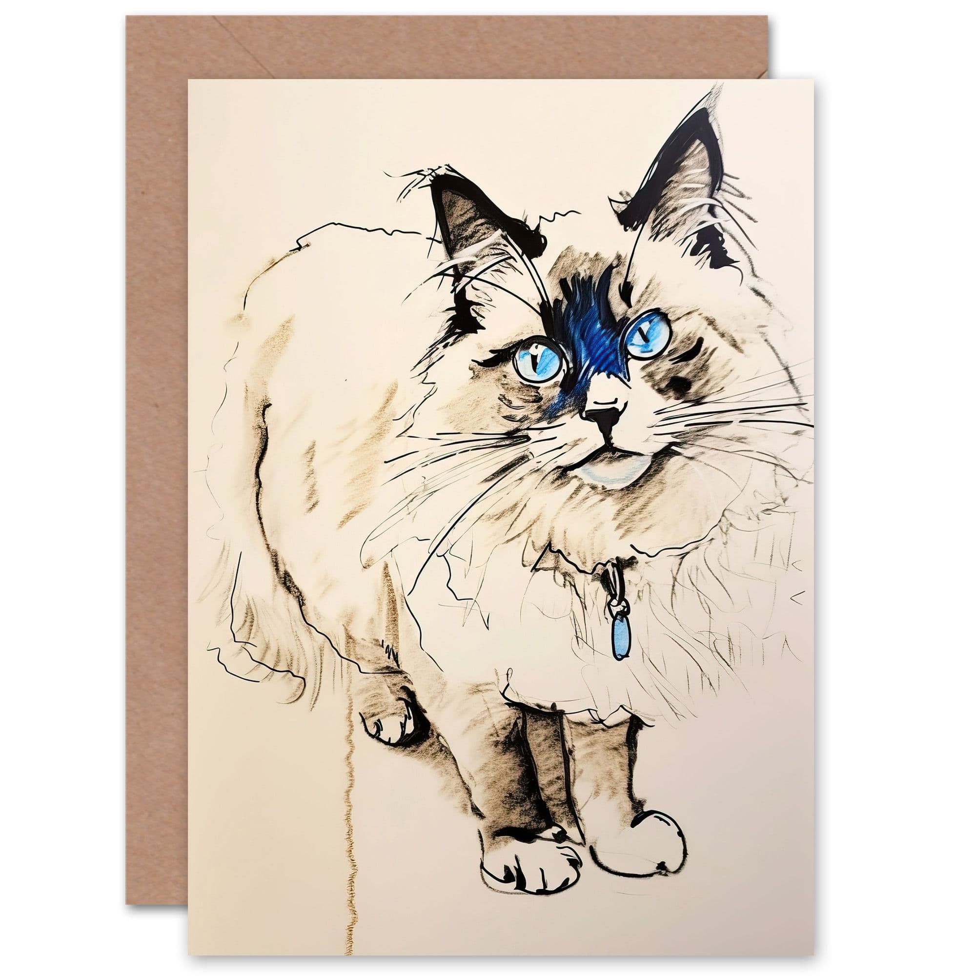 Blue Point Ragdoll Cat Sketch Mothers Day Thinking of You Greeting Card