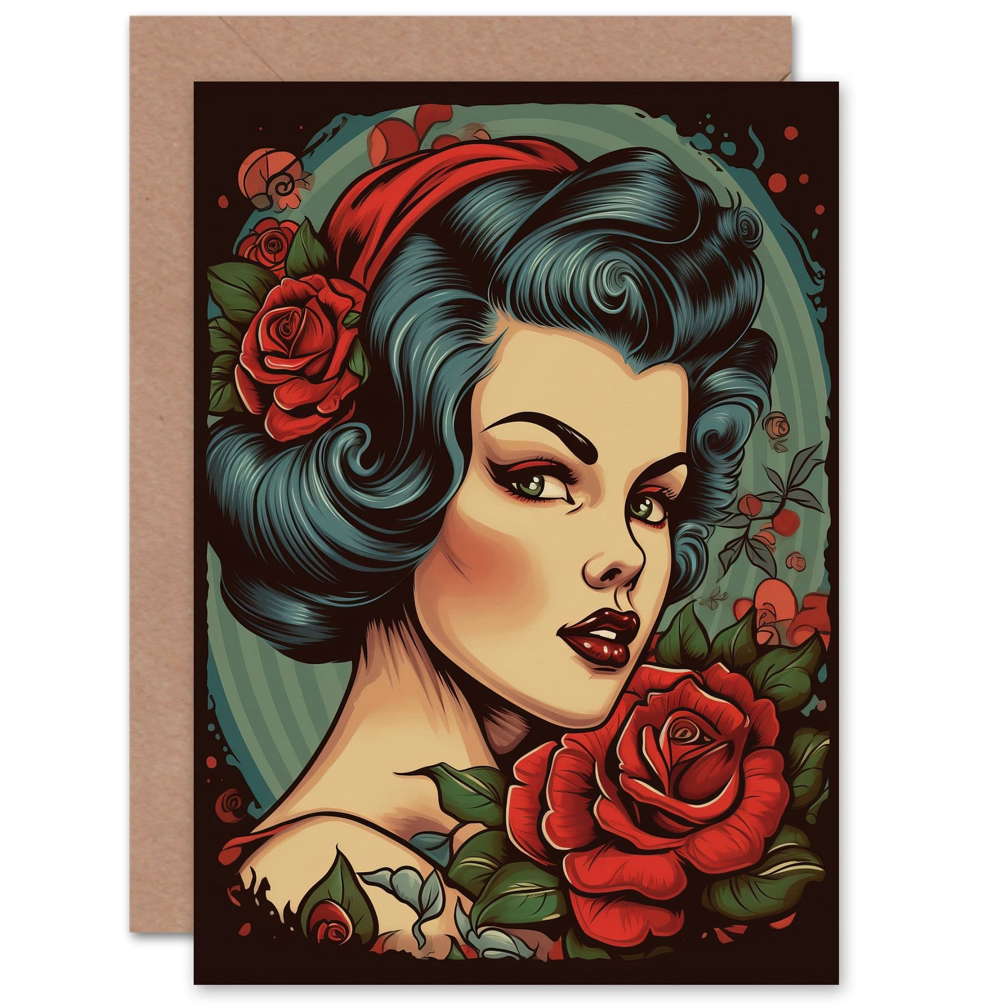 Pin Up Rockabilly Americana for Wife Her Birthday Thank You Greeting Card