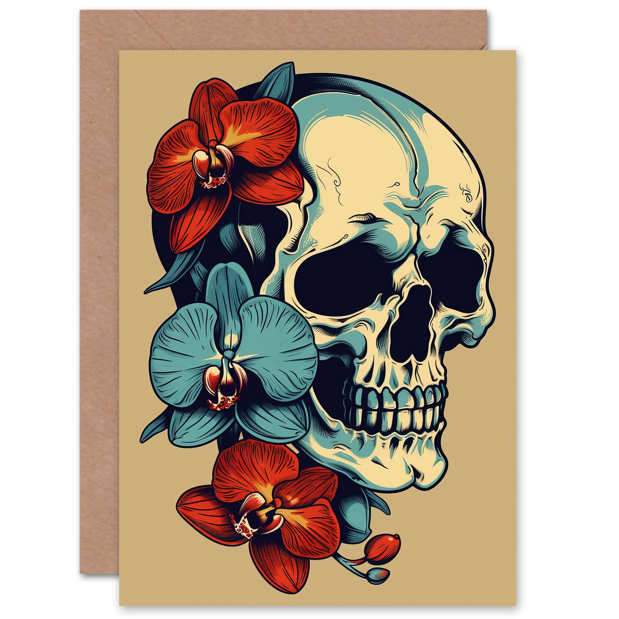 Skull and Orchid Flowers Goth for Wife Her Birthday Greeting Card