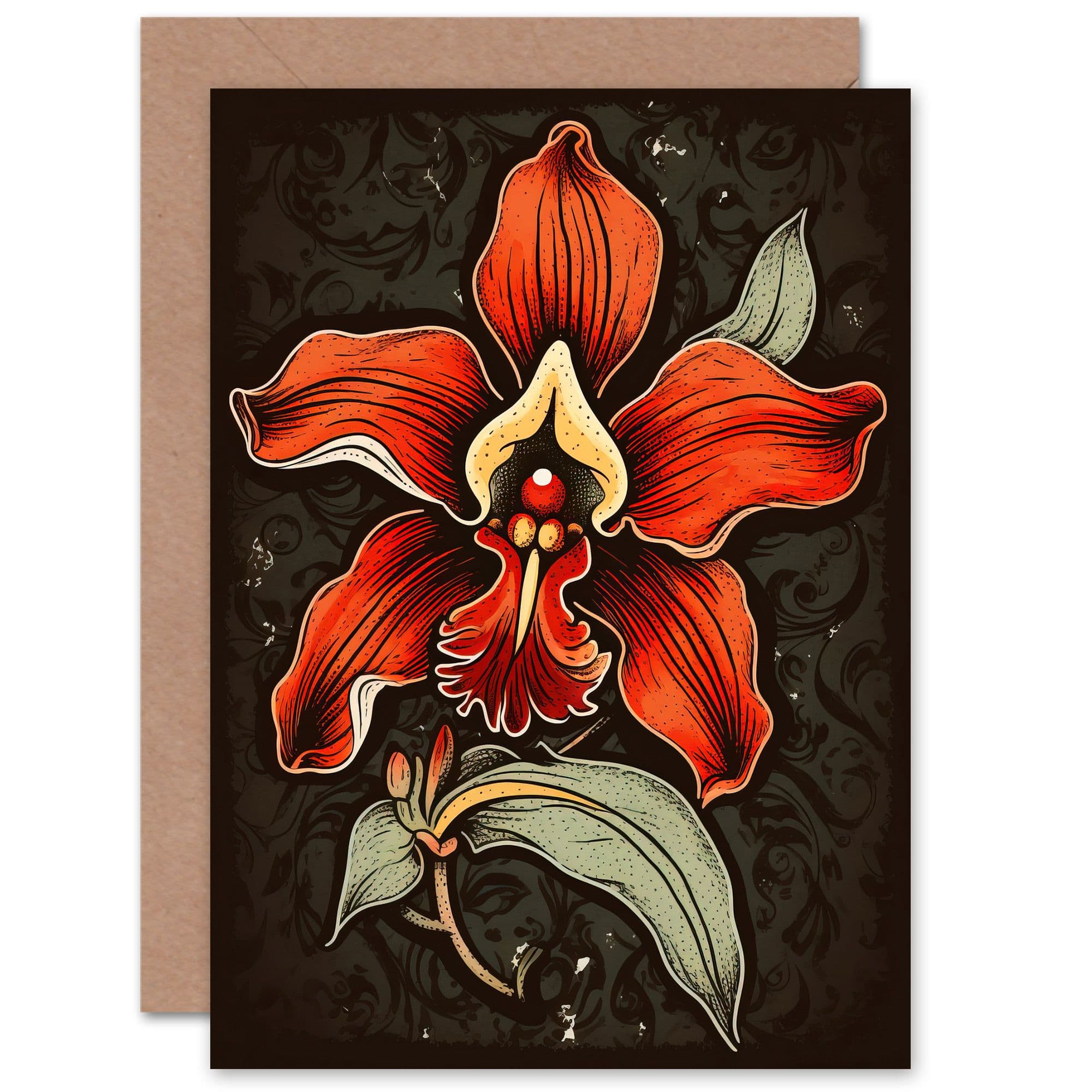Red Orchid Rockabilly for Wife Her Birthday Mothers Day Greeting Card
