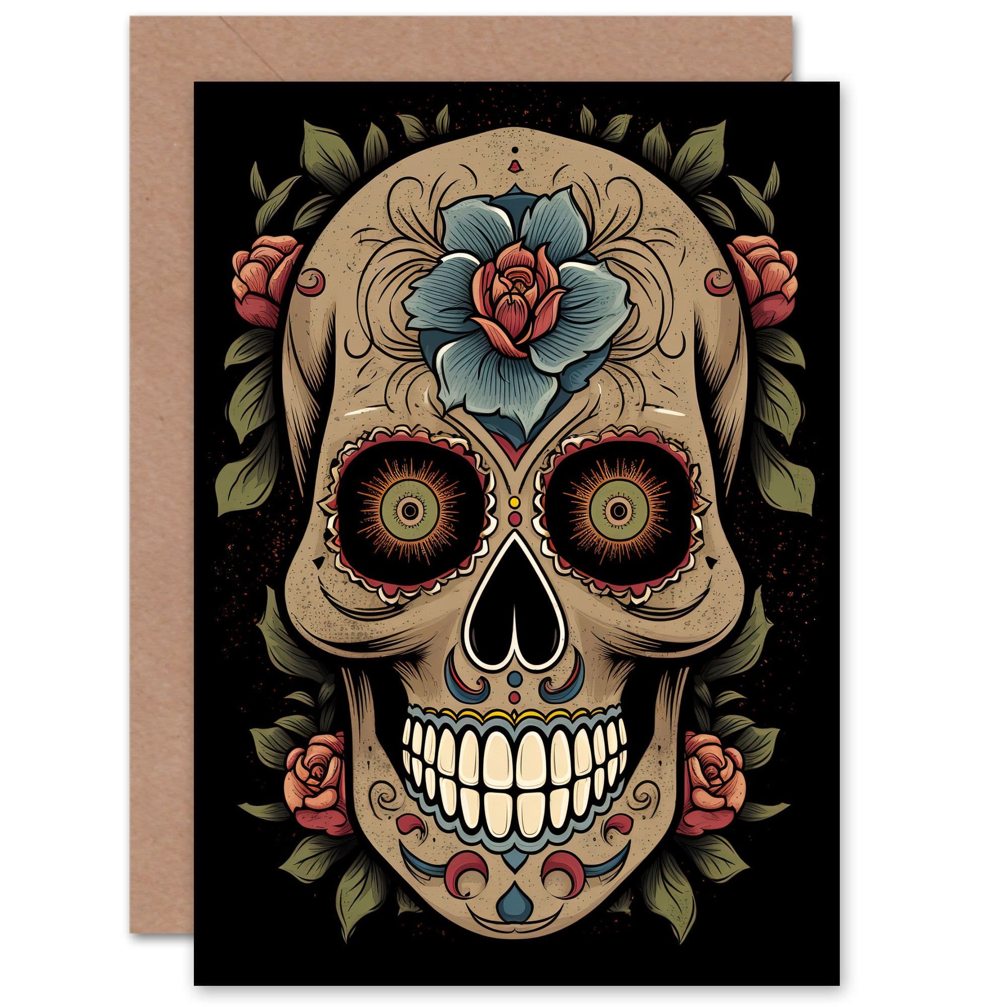 Day Dead Skull Wife Her Birthday Thank You Greeting Card