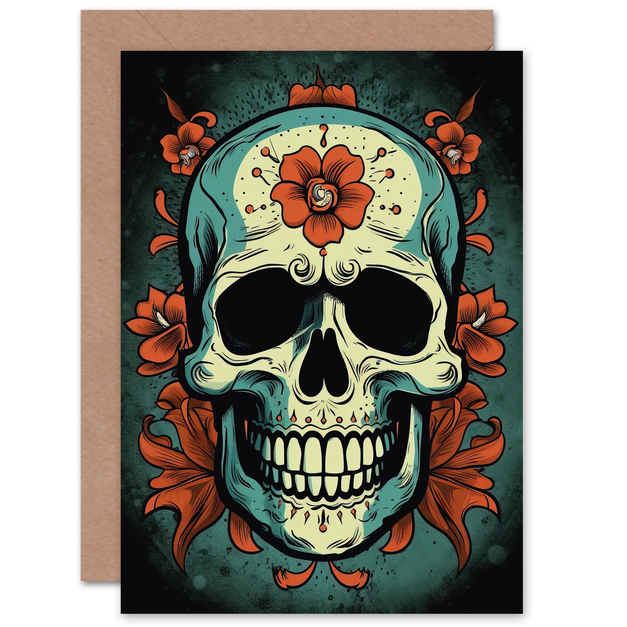 Tattoo Ink Flowers Skull for Wife Her Birthday Thank You Greeting Card