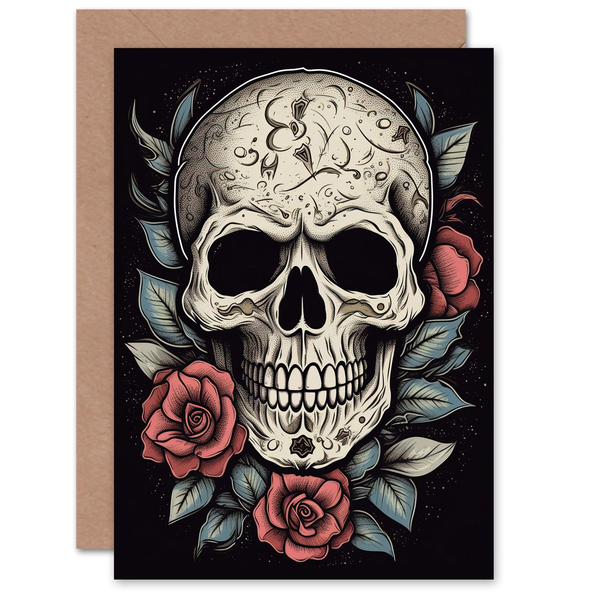 Skull Roses Old School Tattoo Ink Wife Her Birthday Greeting Card
