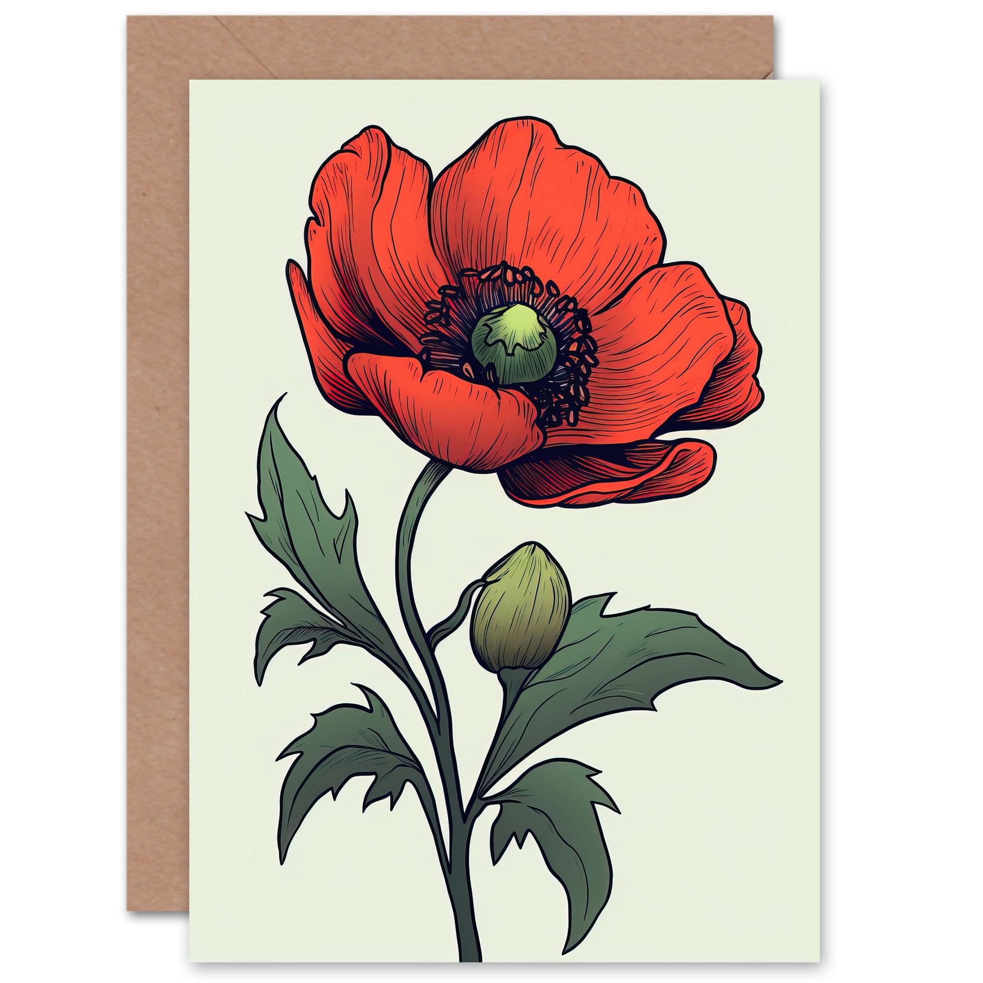 Poppy Anemone Single Flower Thinking of You Sympathy Greeting Card
